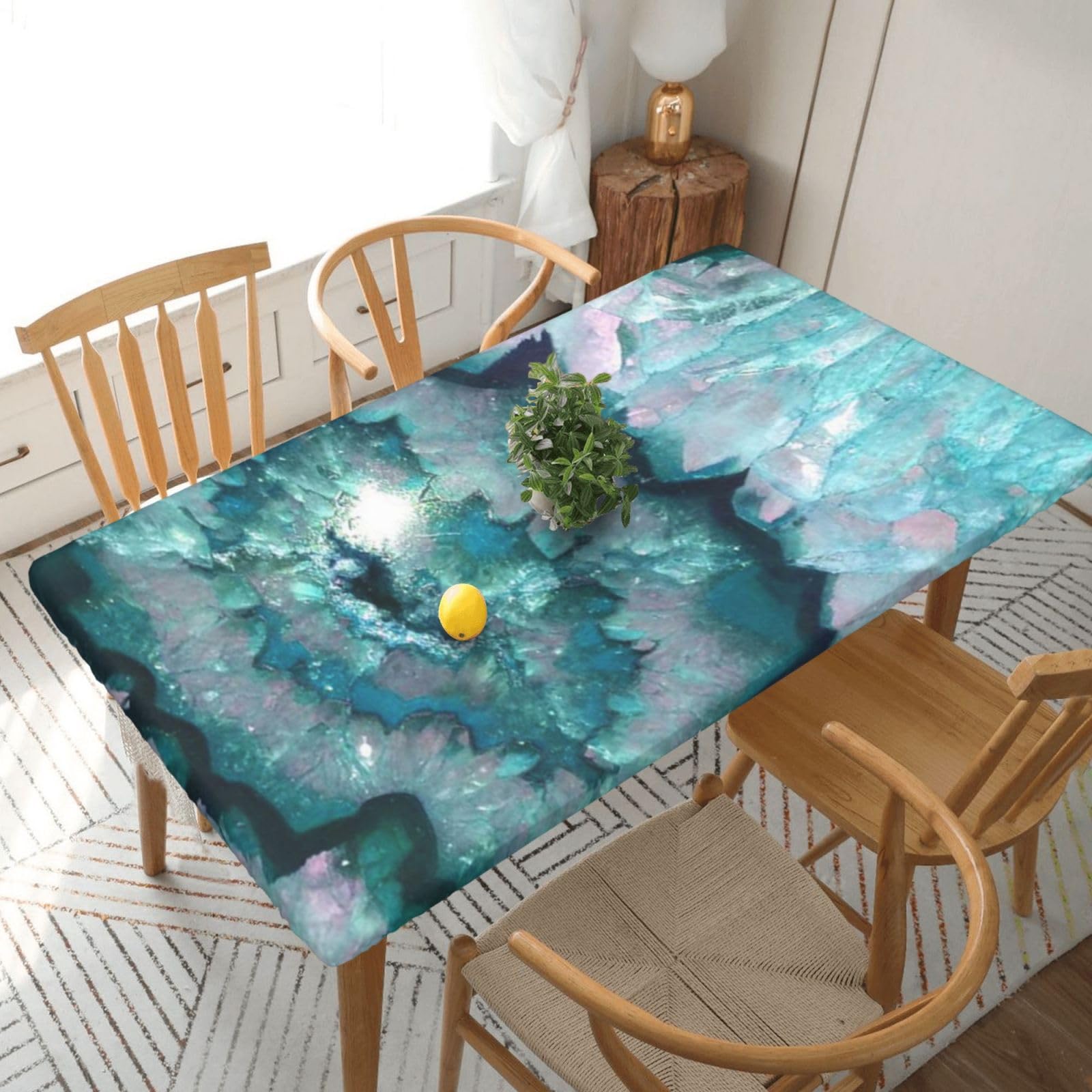 BNVSADC Teal Agate Printed 5FT Tablecloth Polyester Kitchen Water Resistant Table Cloth Dining Table Decoration Table Covers, 152x76 CM