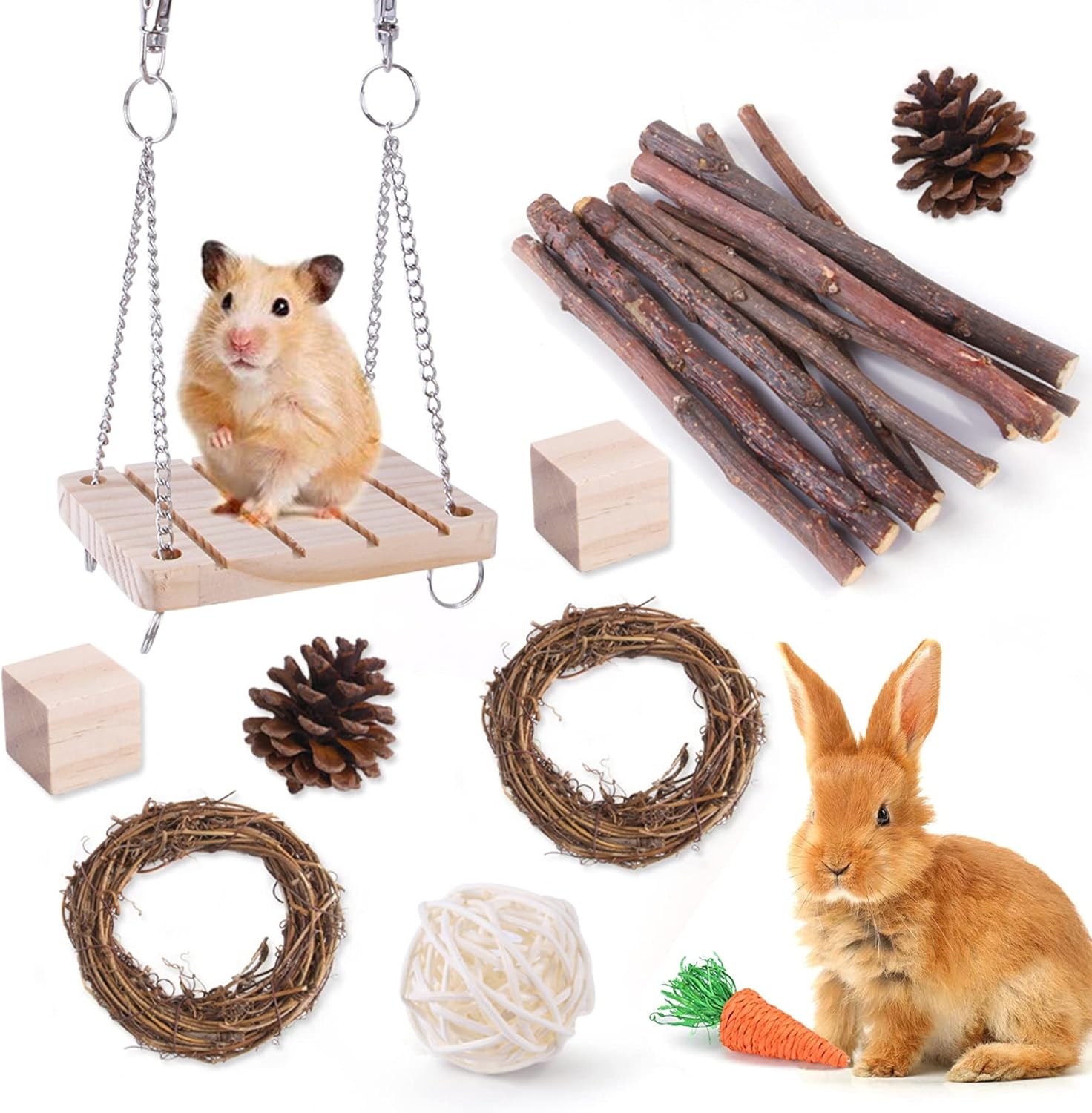 Shengruili 10PCS Juguetes para Masticar Conejos,Accesorios para Hámster de Madera,Masticación Juguete para Conejos,Mascotas Bolas de Limpieza de Dientes,para Conejos,Cobayas,Hámster
