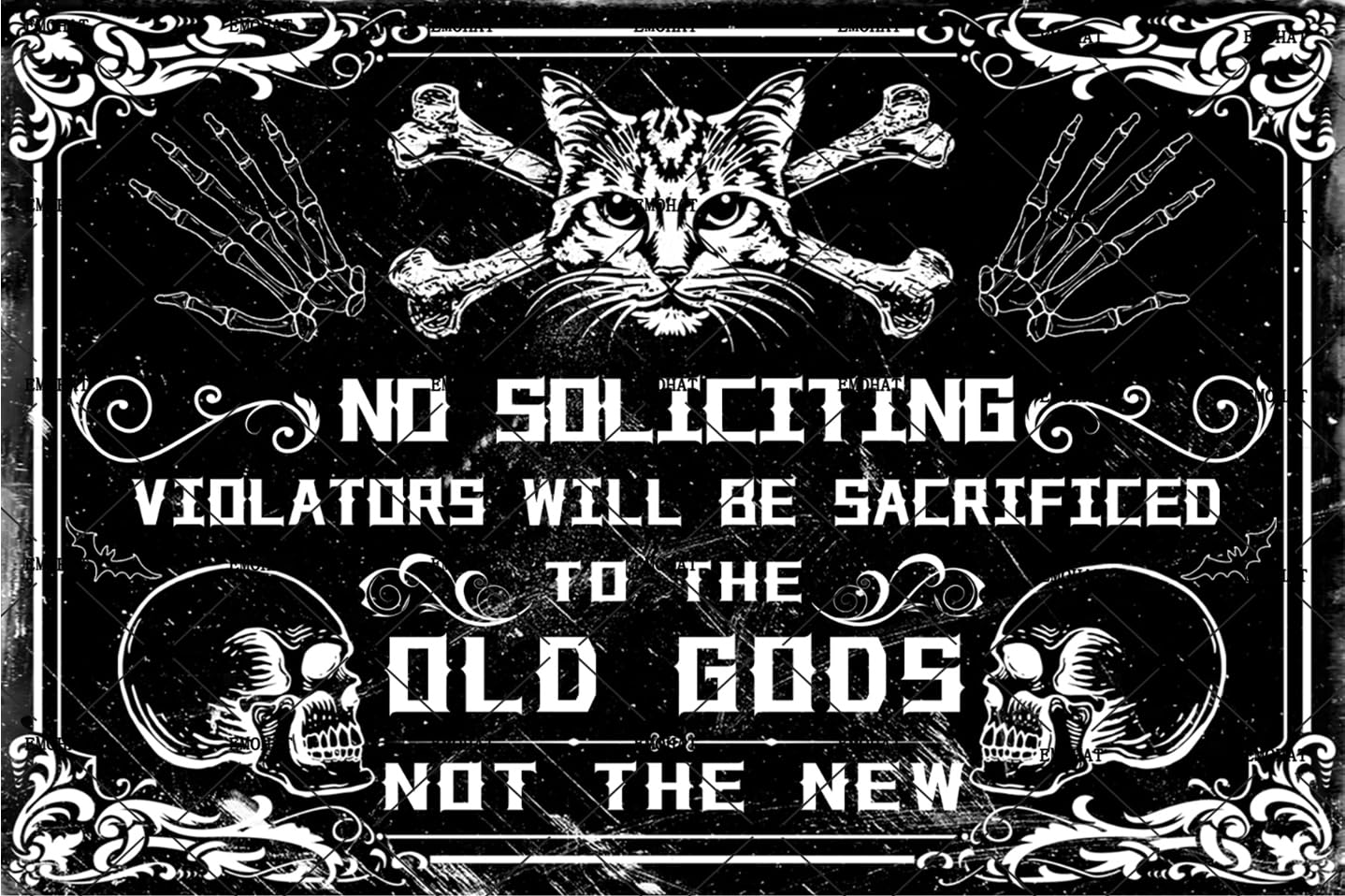 Metal Tin Sign No Soliciting Violators Will Be Sacrificed to The Old Gods Not The New Witch Metal Posters Home Cafe Bar Goth Room Decor Halloween Decorations Cat Wall Art Sign 12x8 Inches