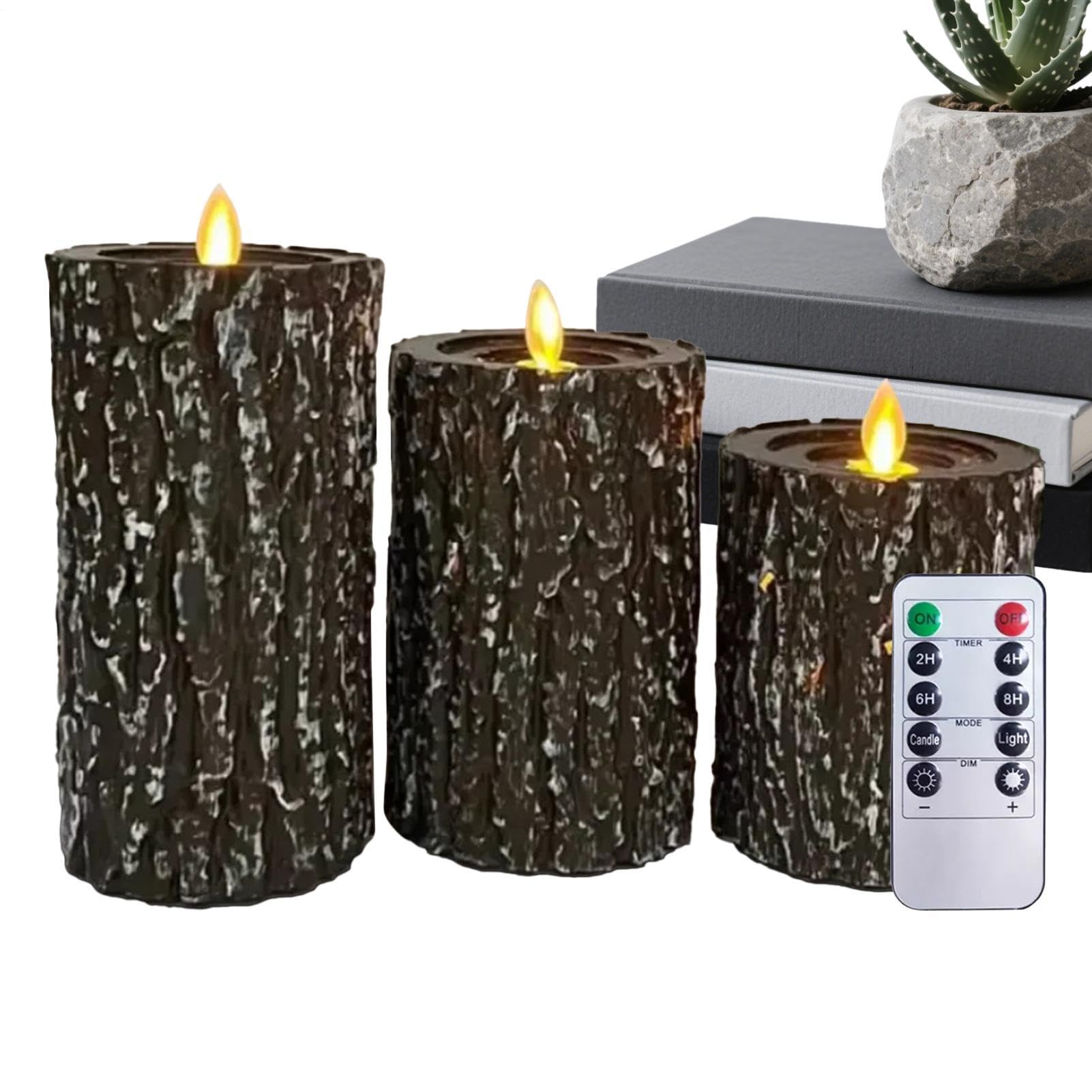 a Batteria Effetto Fiamma 3 Pezzi Finti Candelabri LED Decorativi a Ceppo | Decorazione Interna Senza Fiamma per Feste Autunnali, Proposte, Feste in Casa, Bagno
