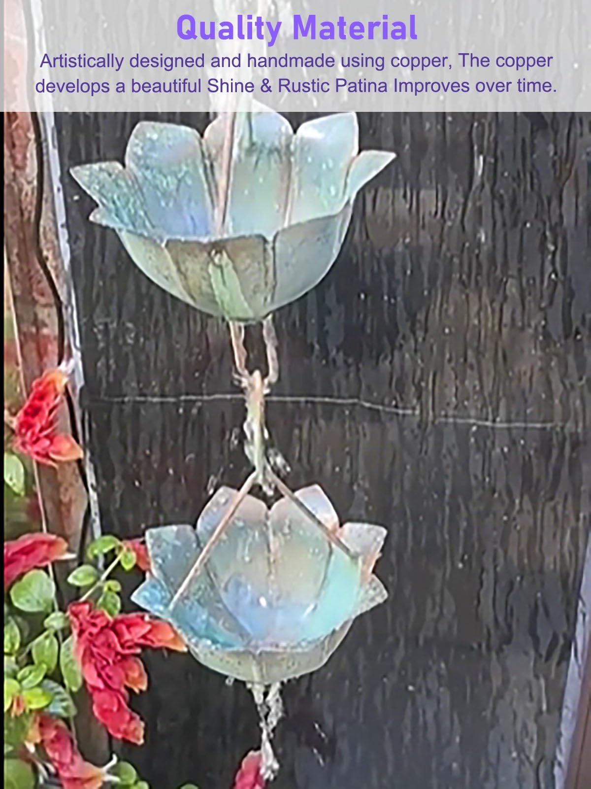 Chaîne de pluie robuste de rechange pour tuyau de descente avec design cascade réglable