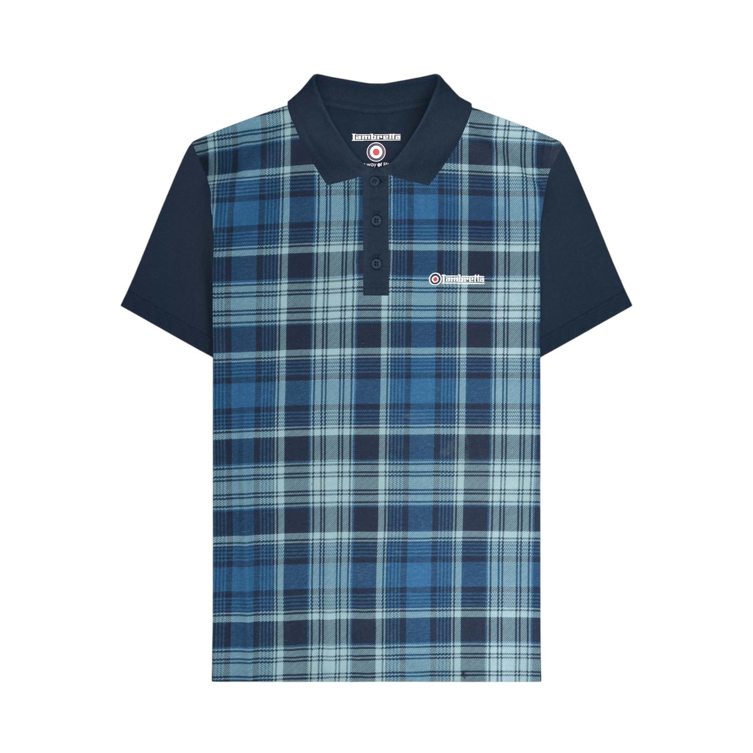 Lambretta Mens Check Print Short Sleeve Polo Shirt - Navy - 2XL