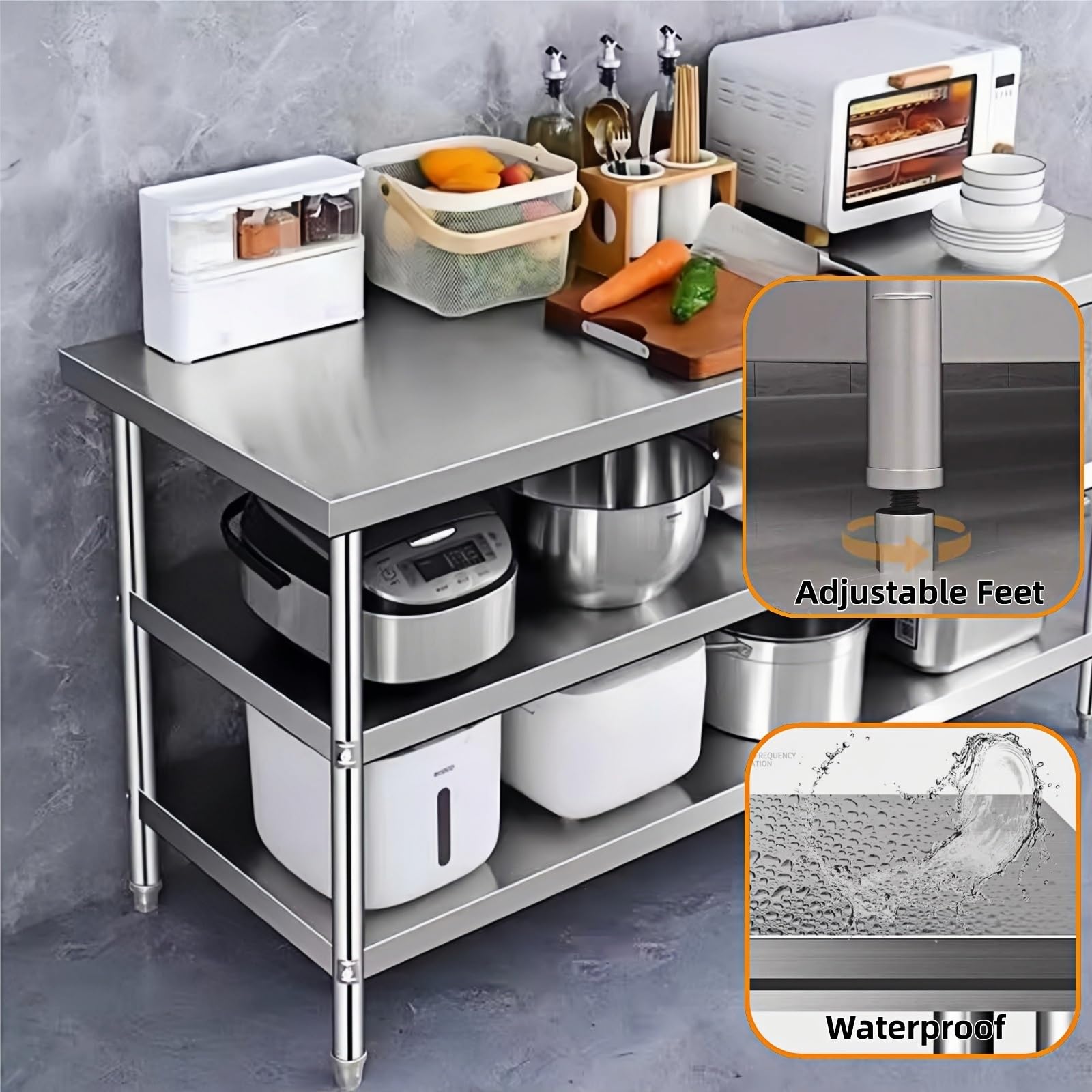 Tavolo di preparazione in acciaio inossidabile, tavolo da lavoro da cucina resistente con ripiano inferiore, postazione di lavoro commerciale per ristorante, garage, barbecue all'aperto (100,1 x 80 x