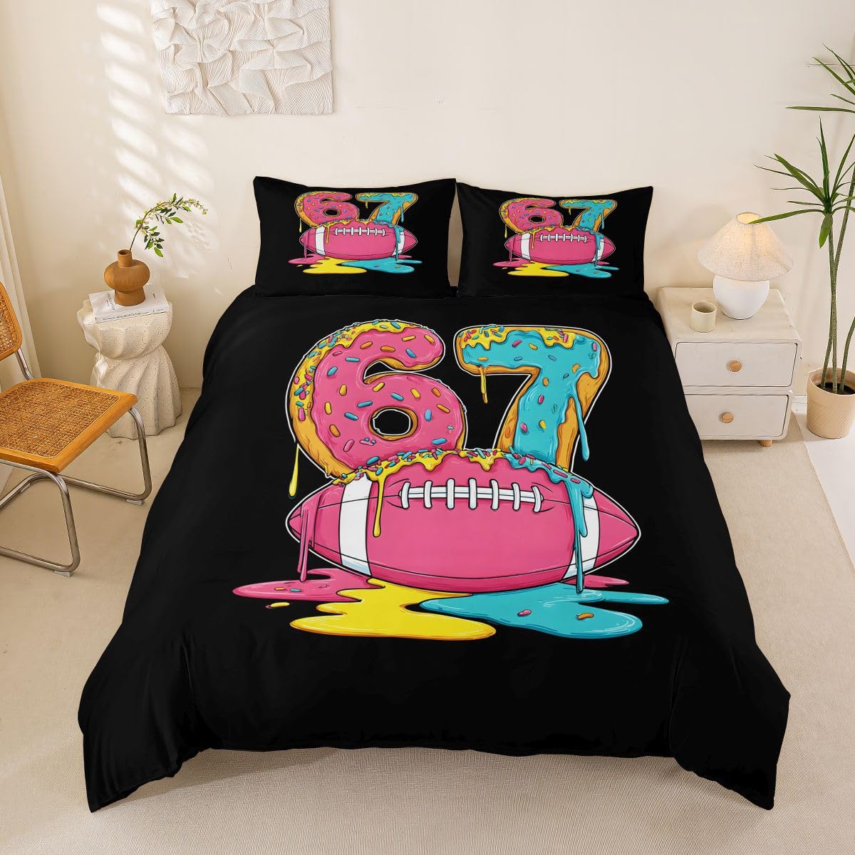 Loussiesd Six Seven 6/7 poszewka na kołdrę super king size chłopcy dziewczęta piłka piłka piłka gra zestaw pościeli oddychająca miękkie lody kapanie Dunuts posypka narzuta na łóżko 3 szt. sypialnia