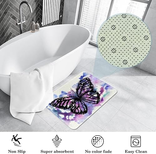 Miniatura 5 de Tapete de acuarela de mariposa morada tapete duradero para puerta delantera antideslizante absorbente resistente a la suciedad para decoración de