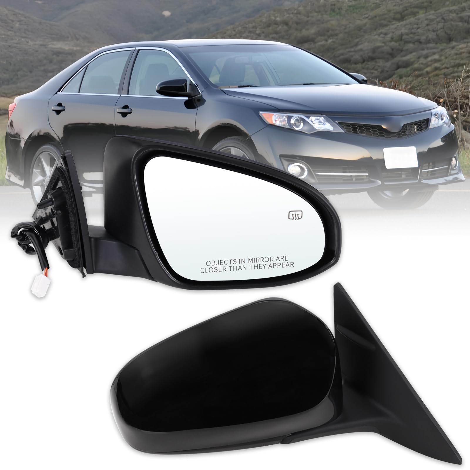 Lqito Right Passenger Side Mirror Compatible With 2012 2013 2014 Toyota Camry with Manual Folding Power Glass Heated Black Replace#8790806411(5Pins)