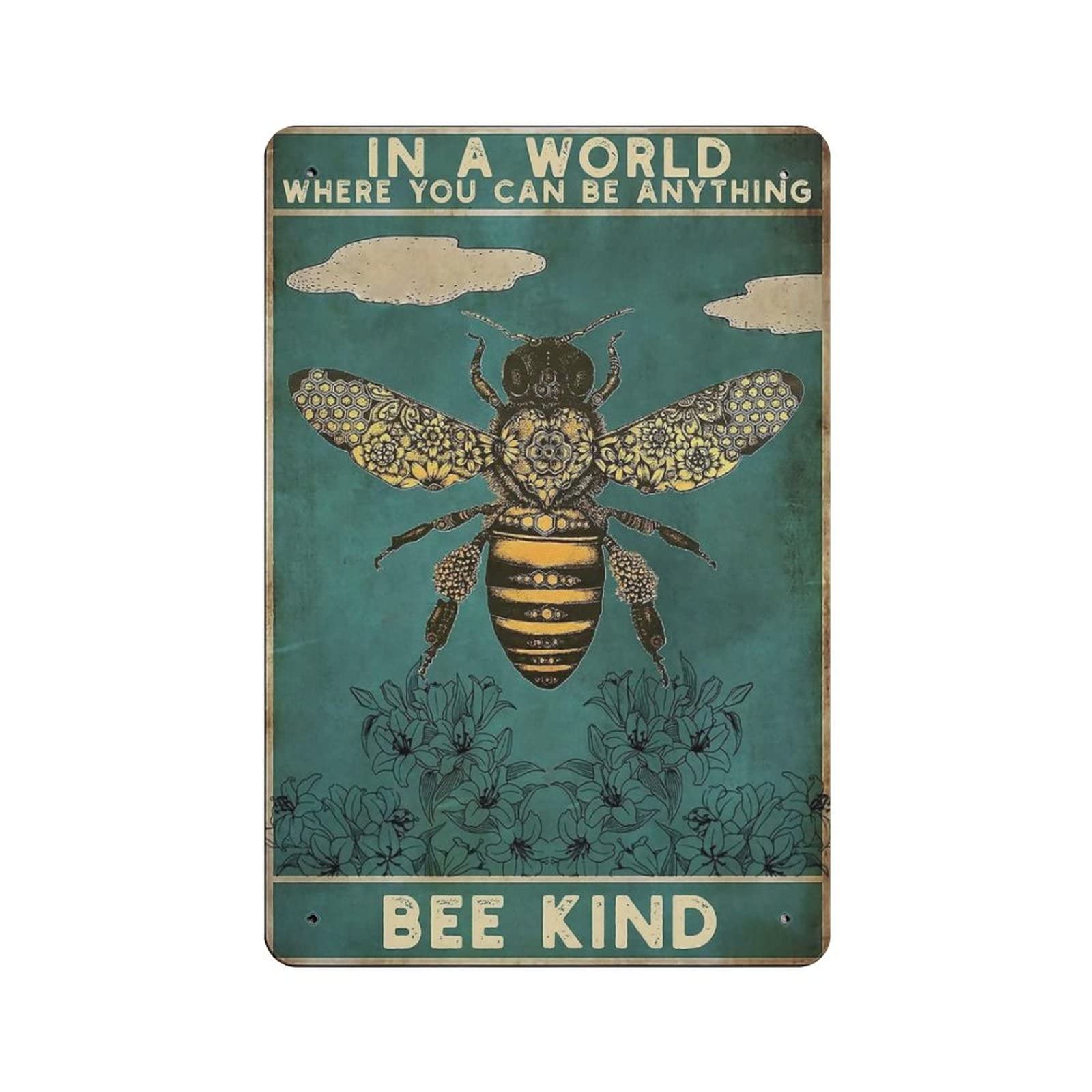 AOOEDM Kind Posters Floral Art Posters of Bees Art Vintage Tin Sign Metal Tin Signs for Man Cave Funny Art Wall Plaque Kitchen Bar Pub Coffee Shop Wall Decor