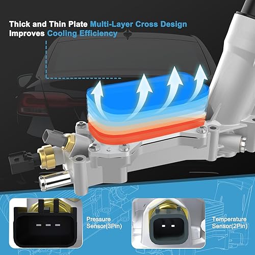 Miniatura 4 de 926-876 Enfriador de Aceite de Motor de Aluminio, Adaptador de Carcasa de Filtro de Aceite Para Chrysler 200 300 2011-2016, Dodge Charger Challenger