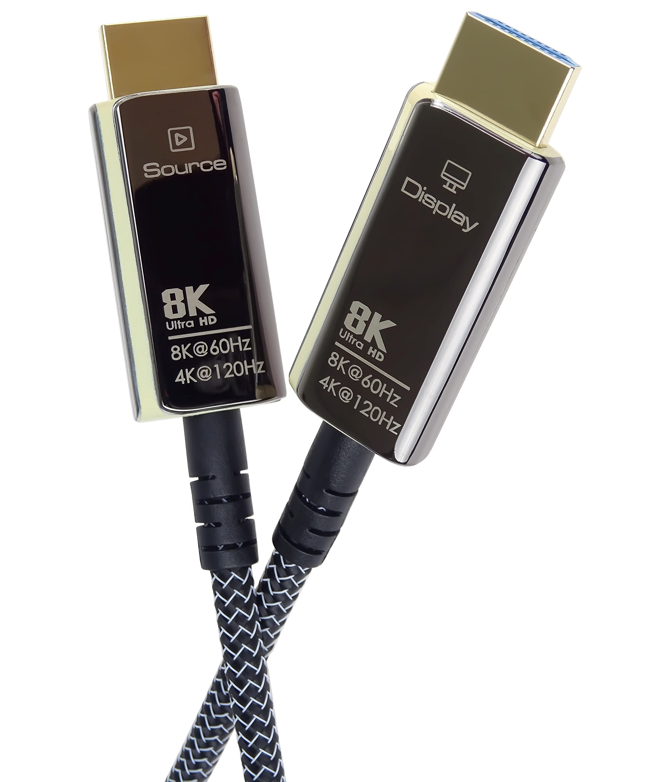 PremiumCord Cable de Fibra Óptica Activa 8K Ultra Alta Velocidad HDMI 2.1, 48 Gbit/s, HDMI 2.1, 3D, EDID, ARC, HDR, Resolución 8K@60Hz 4320P, 4K@120Hz, Chapado en Oro, Longitud 50 m