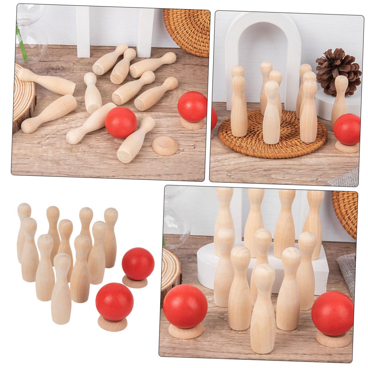 Hohopeti Jeu de Bowling en Bois pour Garçon et Filles, 2 Lots, Jeu de Table