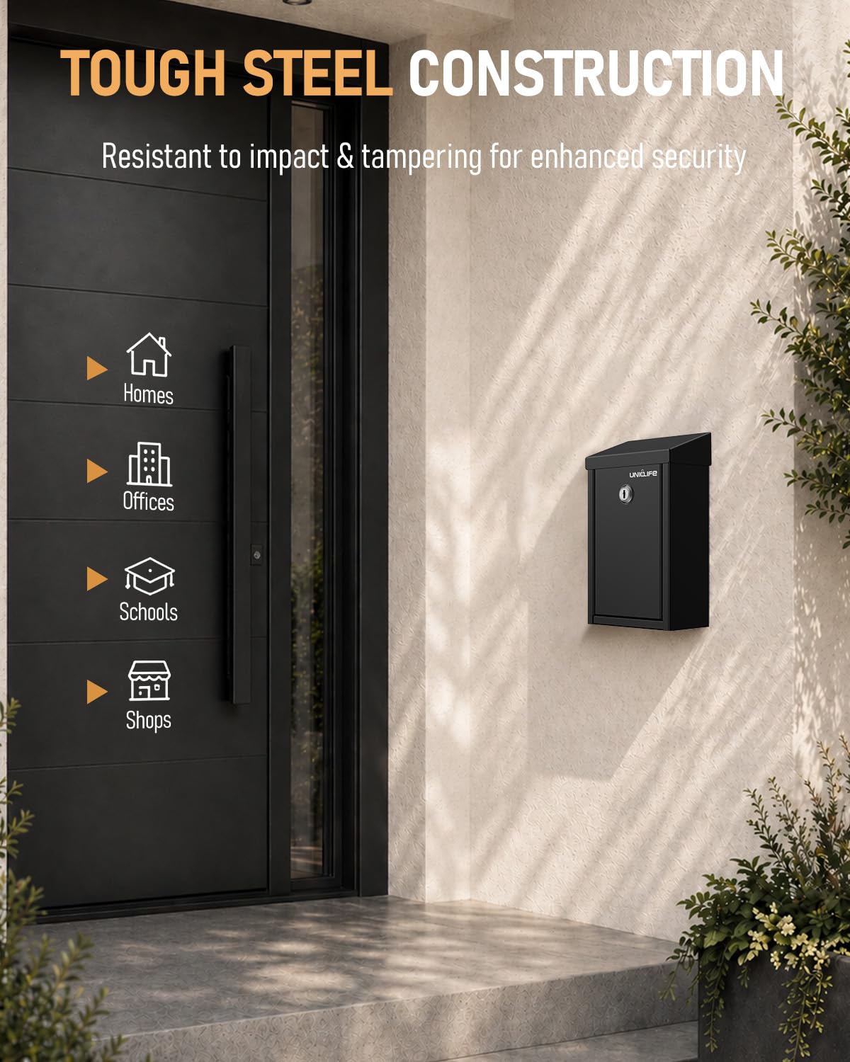 Uniclife Briefkasten Schlüsselkasten für den Außenbereich, Metall Spendensammelbox mit Schlüsselschloss, sichere Vorschlagsbox Einwurfschlitz, Geldkassette Stahl für Home Office und Business