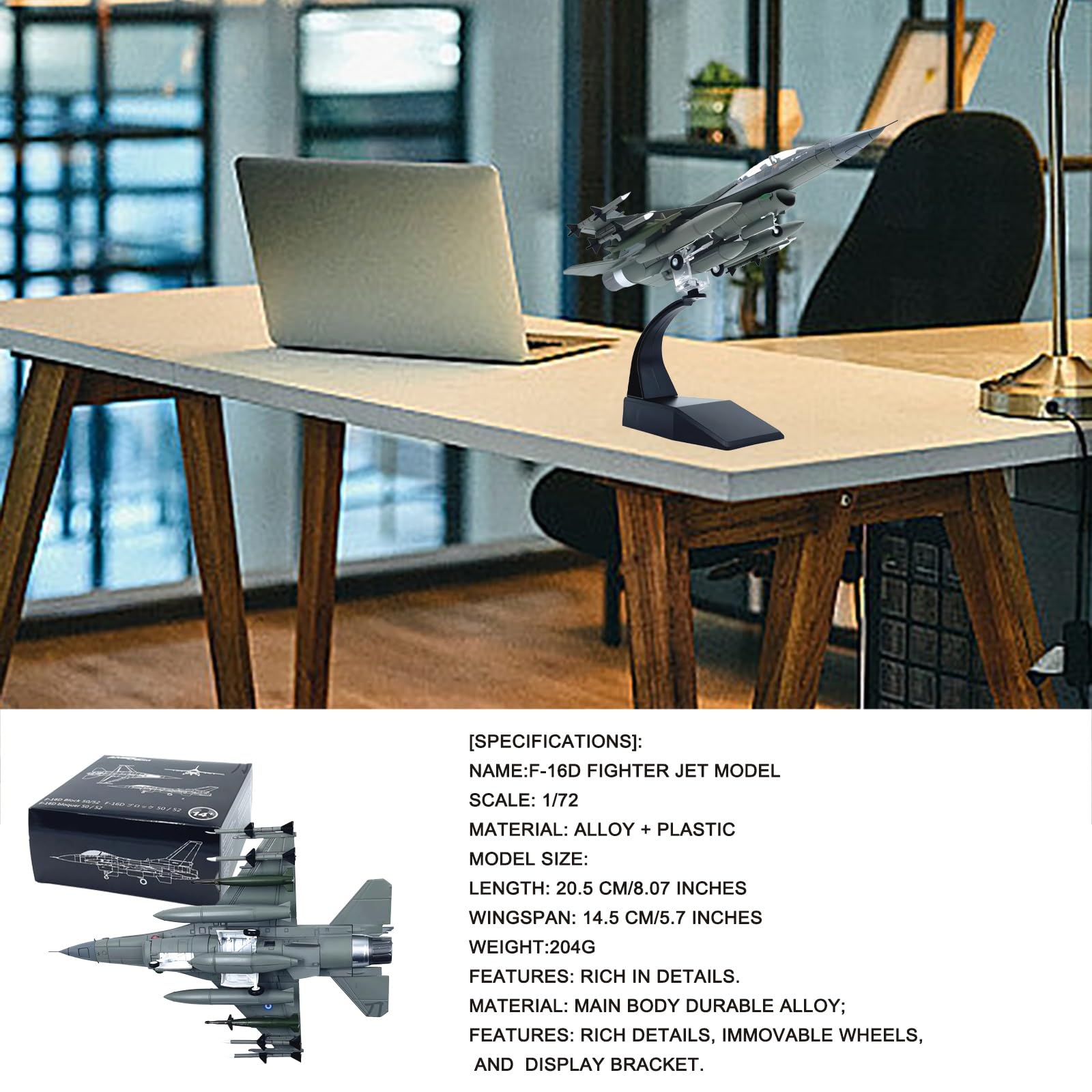Model myśliwca ze stopu F-16D w skali 1:72 - odlewany ciśnieniowo samolot wojskowy do kolekcjonowania ze stojakiem, bardzo szczegółowa symulacja statyczna do dekoracji