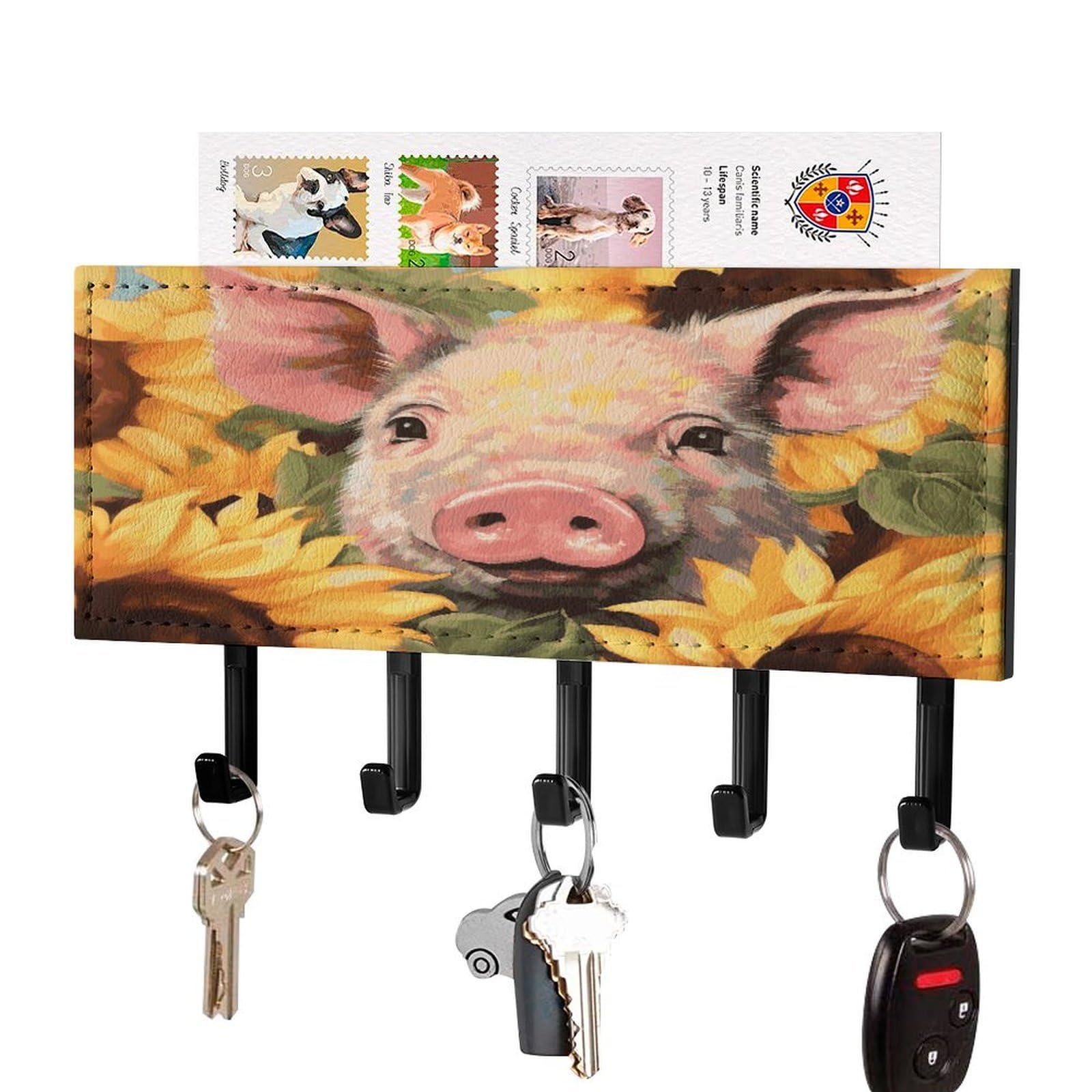 LDGSUPH Smiling_77725070 Key Holder Wall Mount Key Hanger with 5 Hooks Fashion Key Organizer Rack Hanging Key Hooks with Mail Organizer Key Rack for Home Entryway Hallway Black-Style