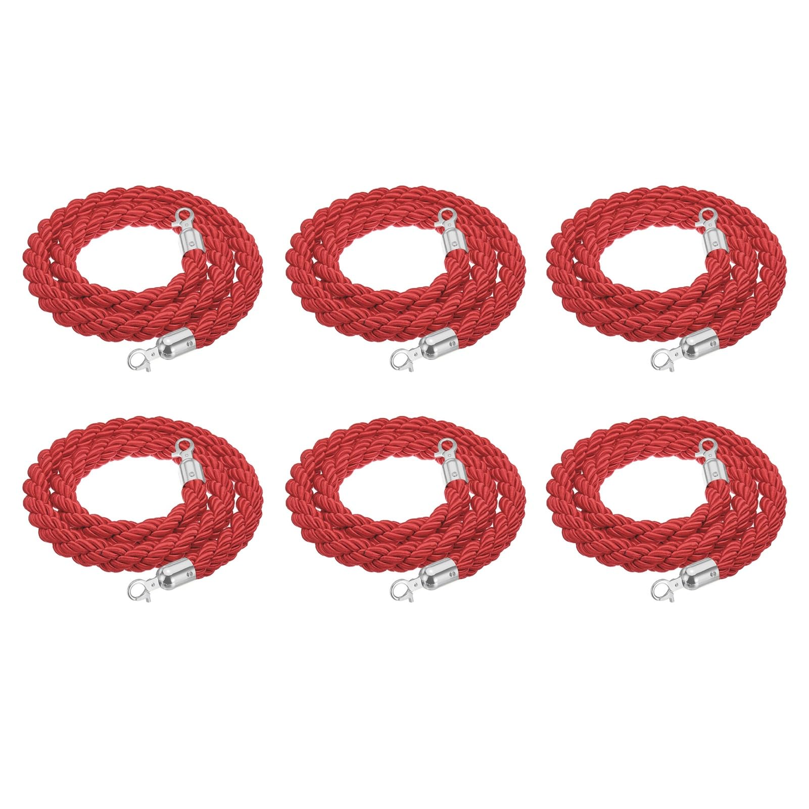 ZBBGTJK 6-Pack Red Rope Bers 4ft 5ft 6ft Retractable Stanchion Ropes for Event Red Carpet Braided Hanging Ropes with Silver/d Hooks 1.4m (4.6ft) Safety Ber