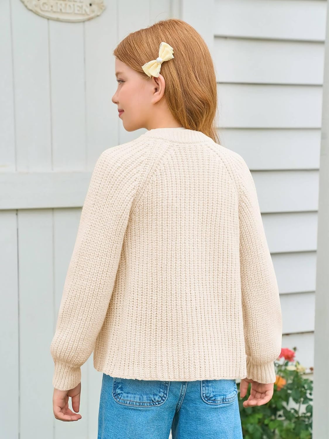 Haloumoning Girls Cardigan Button Down Long Sleeve Chunky Knit Sweater Fall Cute Outerwear Coat 5-14Y - Image 6