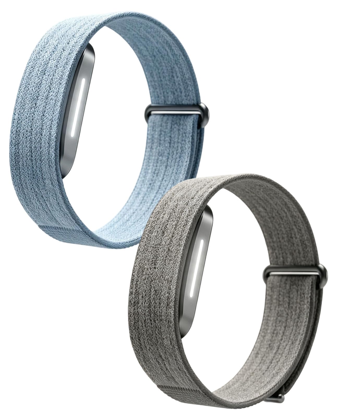 Binovaren 2-Pack Nylon Band Compatible with Hume Band 2.0, Breathable Replacement Strap with Hook-and-Loop Closure, Micro-Adjustable Loop for Fitness Tracker (Blue & Gray)