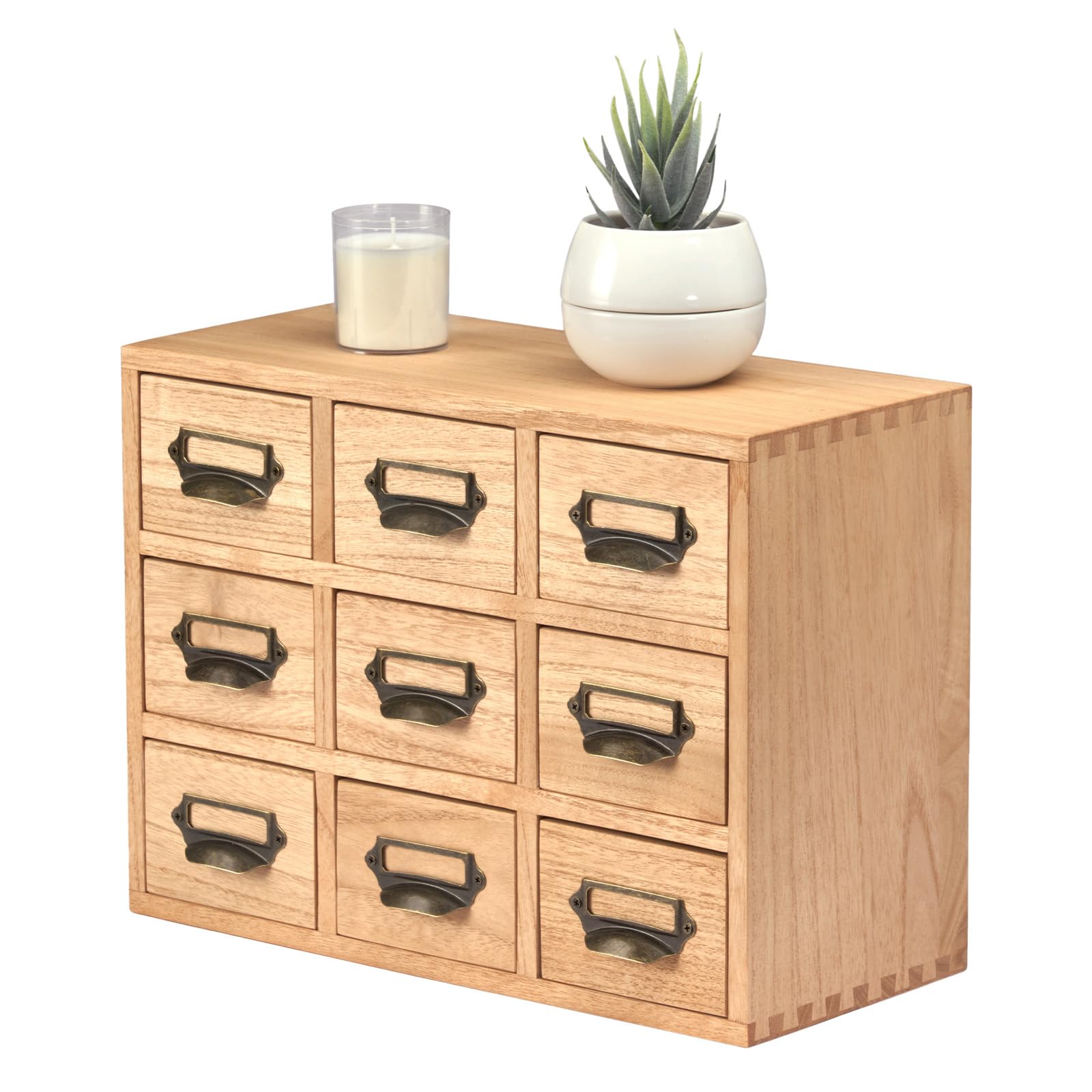 KIRIGEN Caja Organizadora de Madera Maciza para Escritorio y Oficina en Casa - Cajón Multiusos con Gran Capacidad, Diseño Funcional 9 cajones color natural