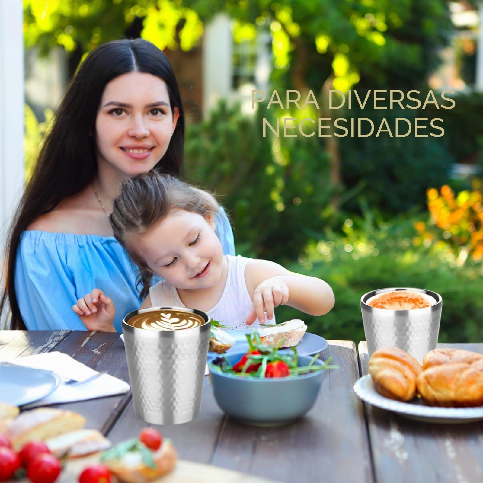 2 Piezas Vasos Acero Inoxidable 260 ml, Tazas de Metal Reutilizables, Taza Camping de Metal de Pulido Martillado, Apilable y Reutilizable Para Caminatas, Campamentos y Festivales De Fiesta
