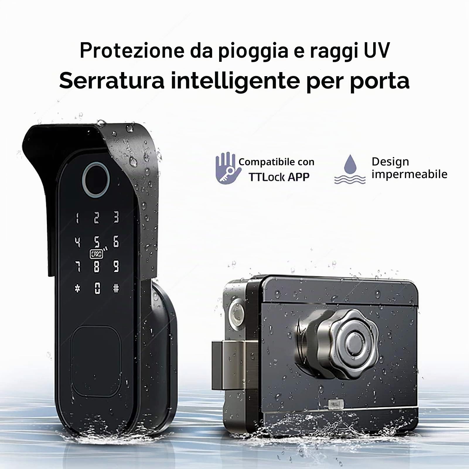 Serratura con Impronta Digitale Intelligente, IPX5, App TTLock | Ingresso Senza Chiave, Resistente agli Agenti Atmosferici IPX5, App TT Lock, Telecomando