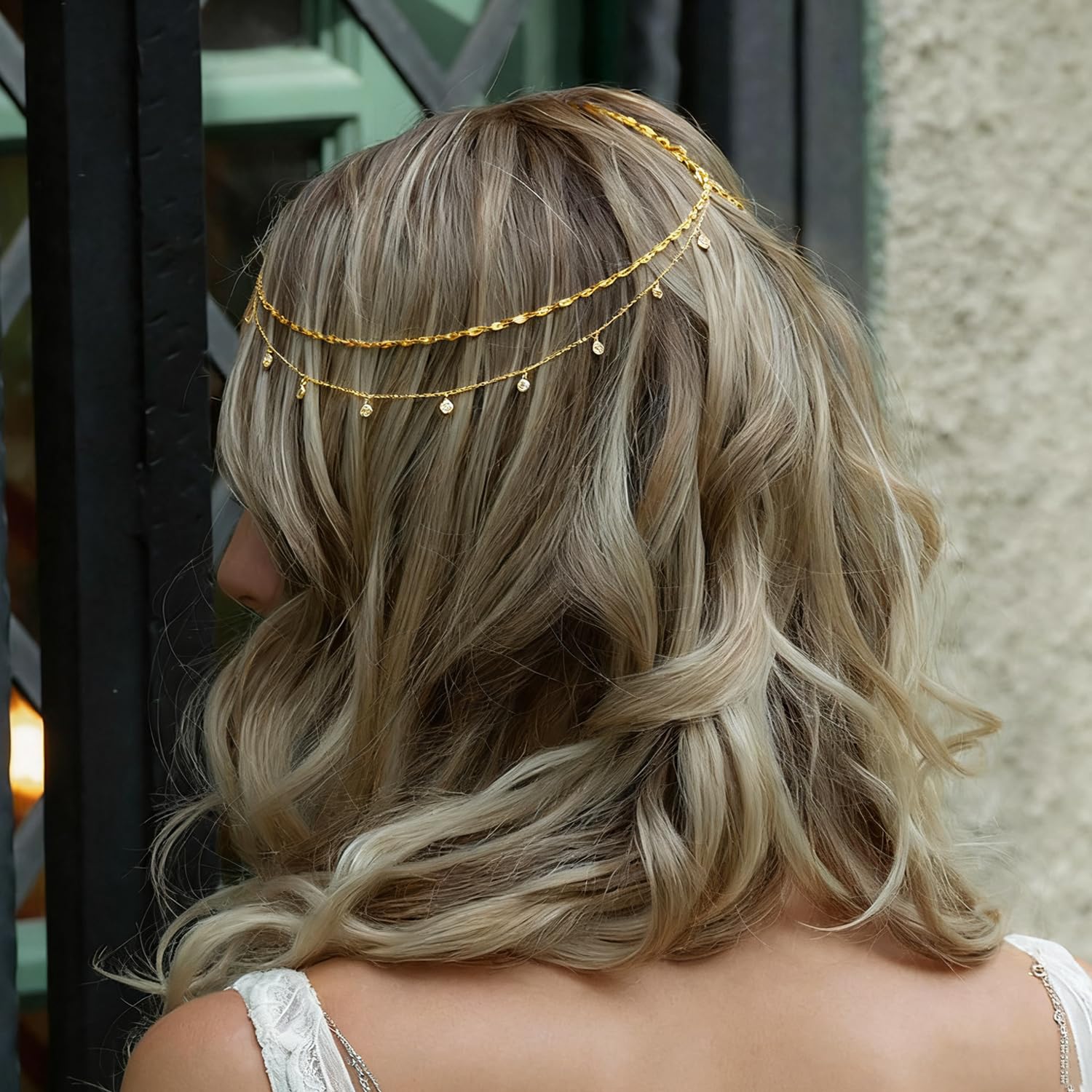 Goldene Haarkette für Frauen - Indisches Stirnschmuck-Pendant, Braut-Haaraccessoire (Goldfarben)