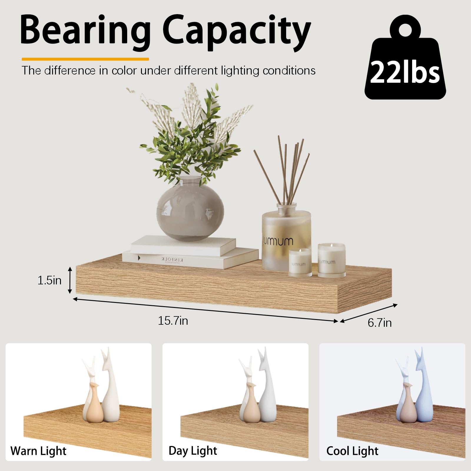 INHABIT UNION Oak Floating Shelves Wood for Wall 15.7in Wall