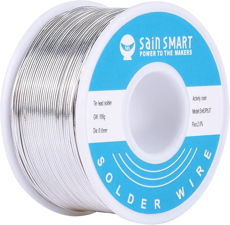 SainSmart Cable de soldadura de 0,6 mm 63/37 estaño/plomo Sn63Pb37 con núcleo de colofonia fundente | Para soldadura eléctrica (100 g/0,22 lb)