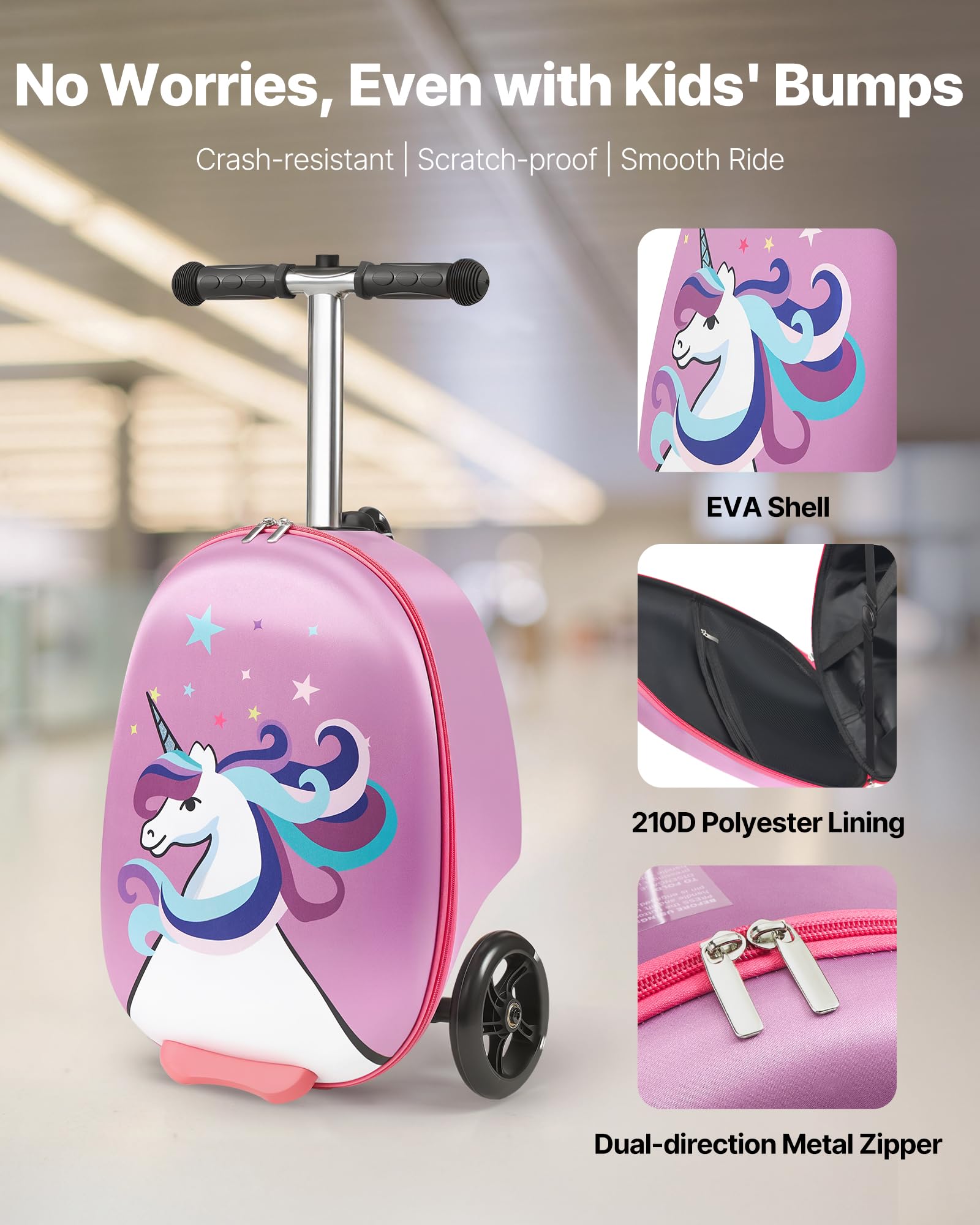 VEVOR Valigia per Monopattino da Viaggio 32,5 x 28,9 x 52,1 cm, Trolley per Scooter Carico max. 50 kg, Valigia per Scooter Impugnatura Antiscivolo in TPR, Monopattino Valigia Pieghevole, Viola