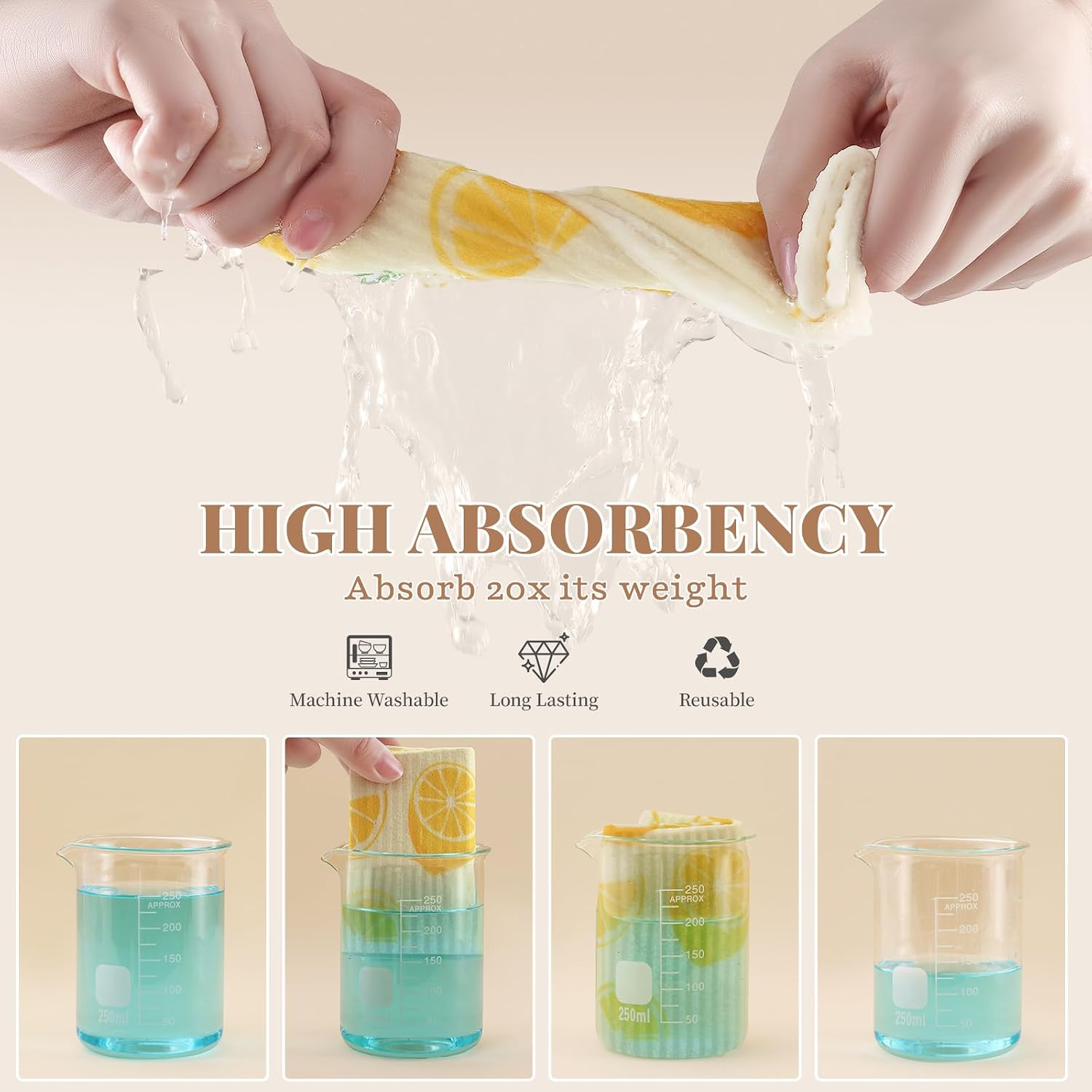 Homaxy Swedish Dishcloths for Kitchen, 6 Pack Fruit Reusable Paper Towels with Clips, Absorbent Cellulose Sponge Dish Cloths for Washing Dishes, Non-Scratch & Odor-Free Dish Rags thumbnail