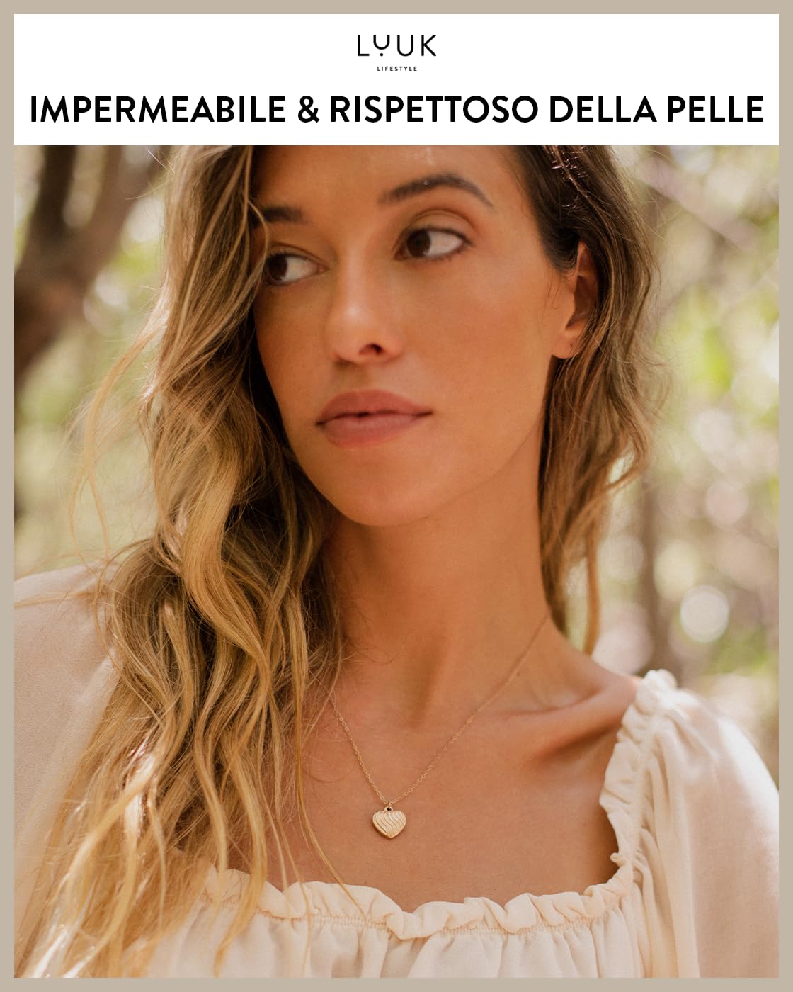 LUUK LIFESTYLE Collana con Ciondolo Cuore Scanalato, Oro Rosa, 50cm | Cuore Rigato, Design Moderno, Impermeabile, Ipoallergenico, Catena Regolabile, Regalo per Amica, Mamma, Acciaio Inossidabile