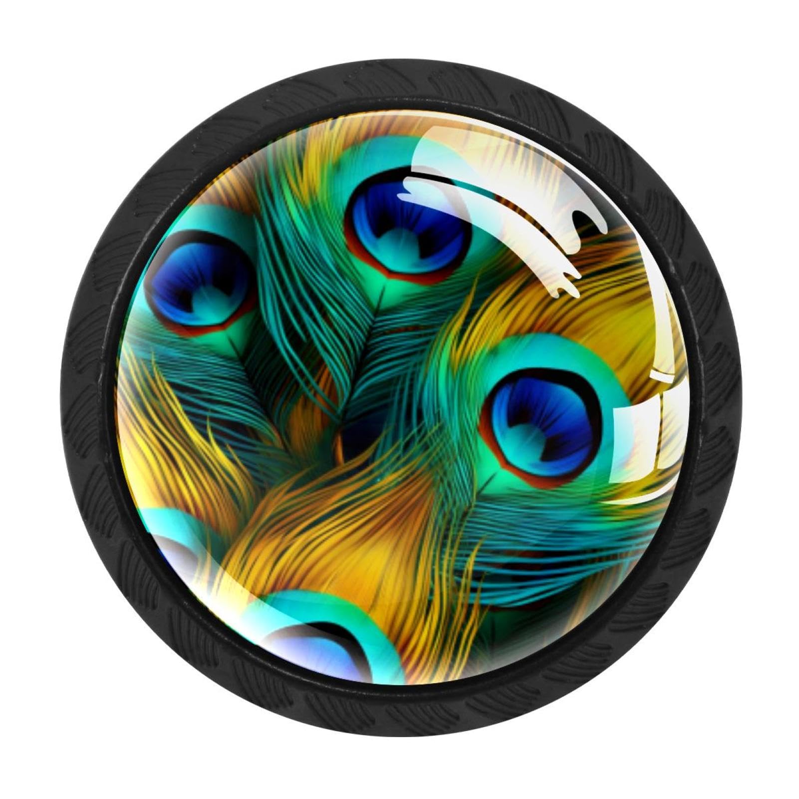 CHENZZZZ 4 Pieces Peacock Feather Drawer Knobs, 35mm Black Cabinet Knobs, Drawer Pulls and Knobs, Dresser Drawer Knobs, Cabinet Hardware Kitchen Cabinet Knobs