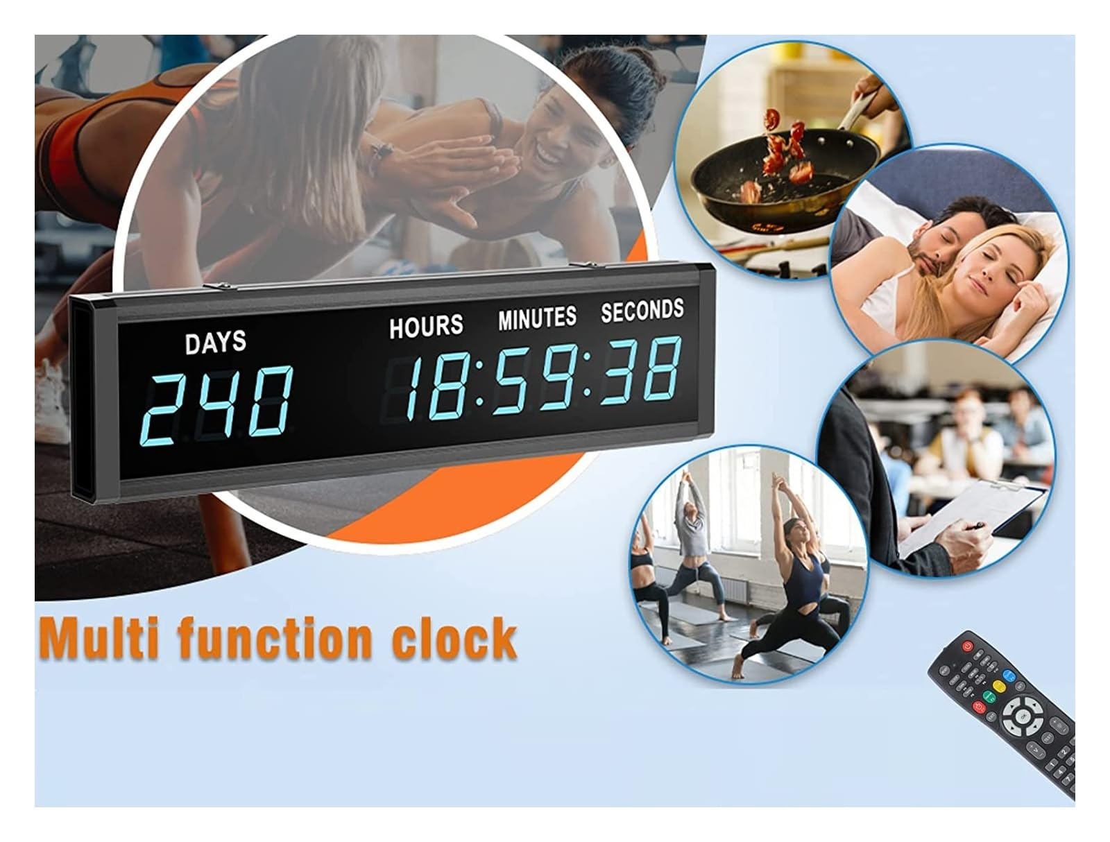 Timer Sport Horloge bleue de 1,8pouces à 9chiffres avec compte à rebours et compte à rebours avec événement de Noël à distance