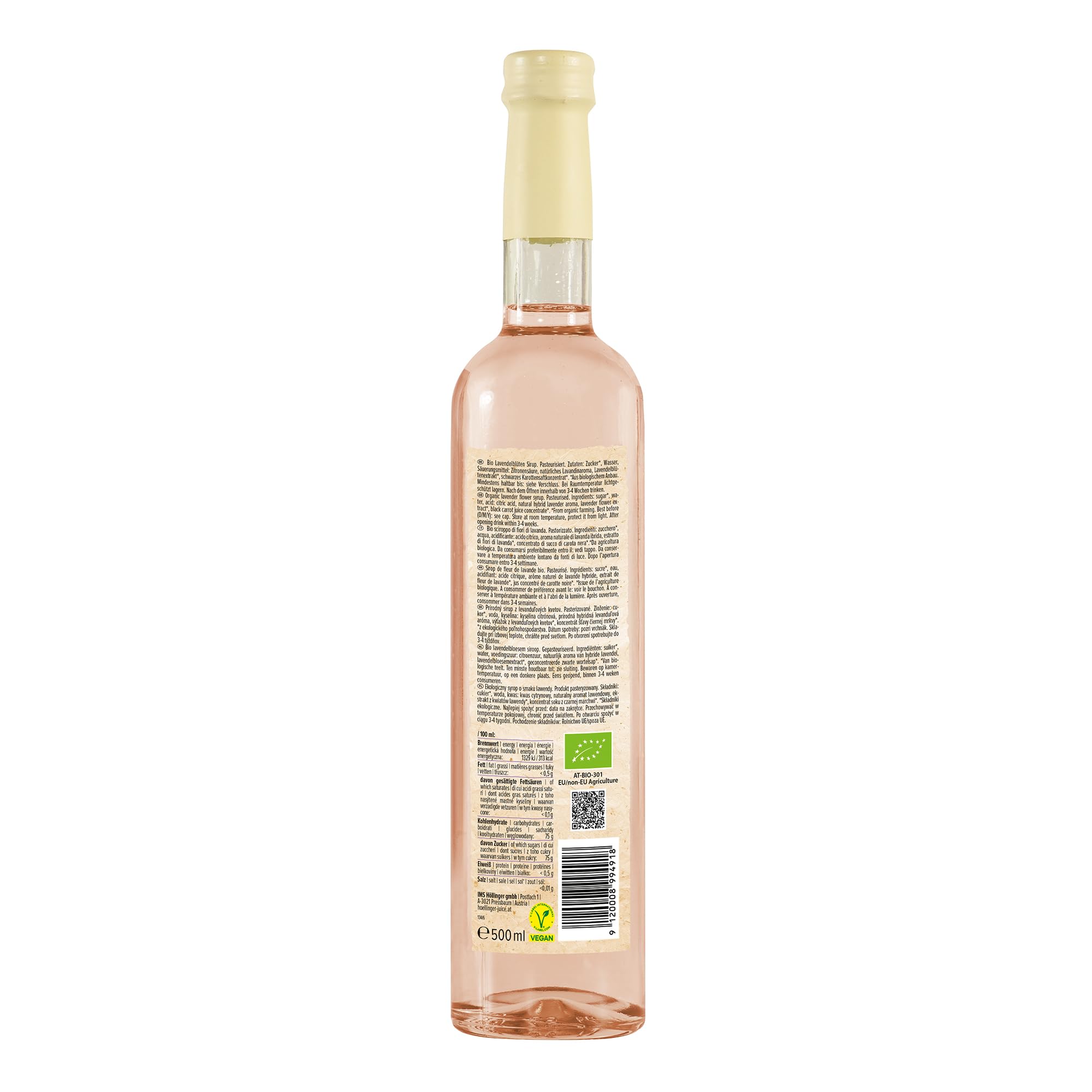 Höllinger biologique Sirop de fleurs de lavande - végétalien, bouteille en verre de 3x500 ml - détend tout au long de la journée