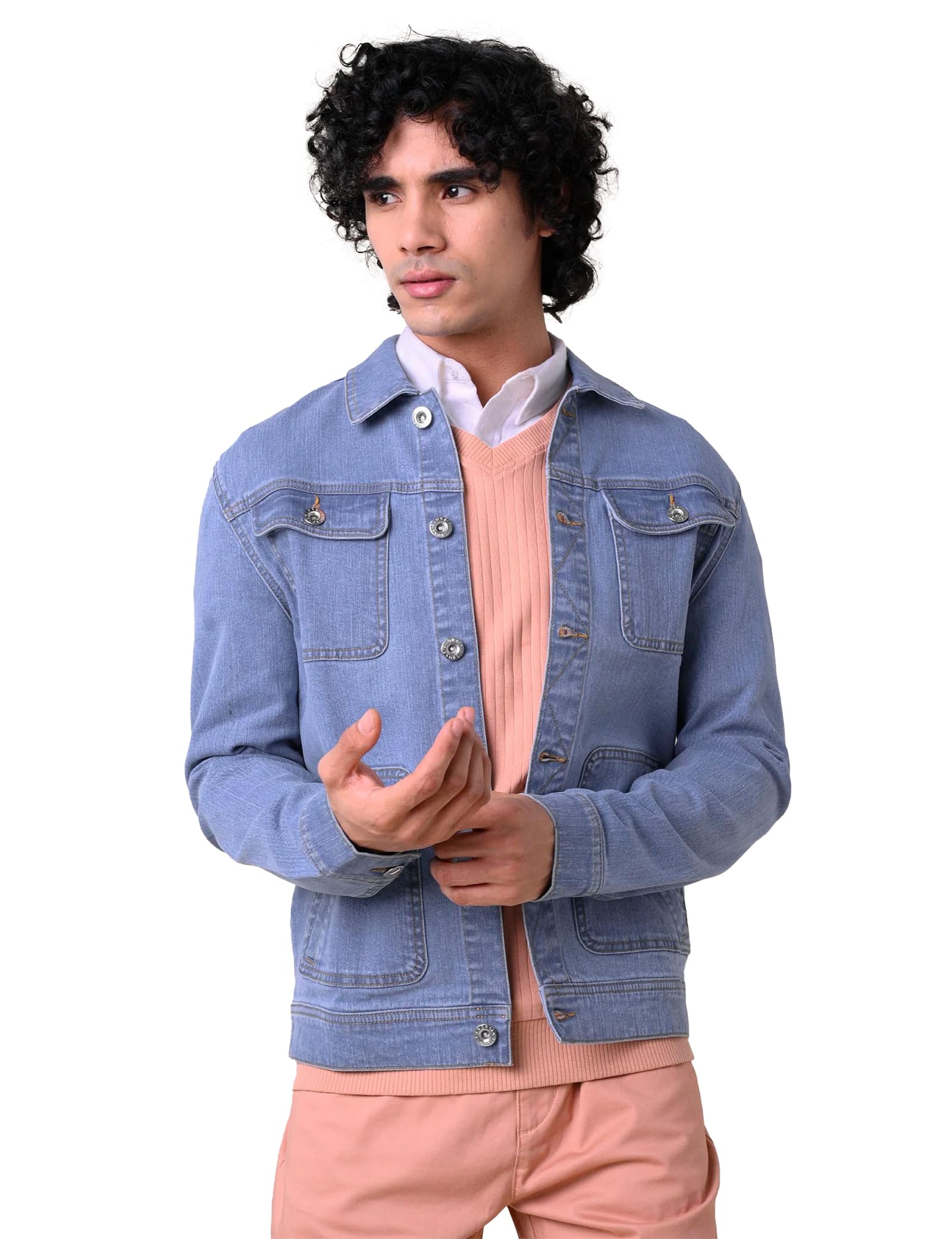 Enorsia Men's Blue Classic Light Denim Jacket - Uk Xl