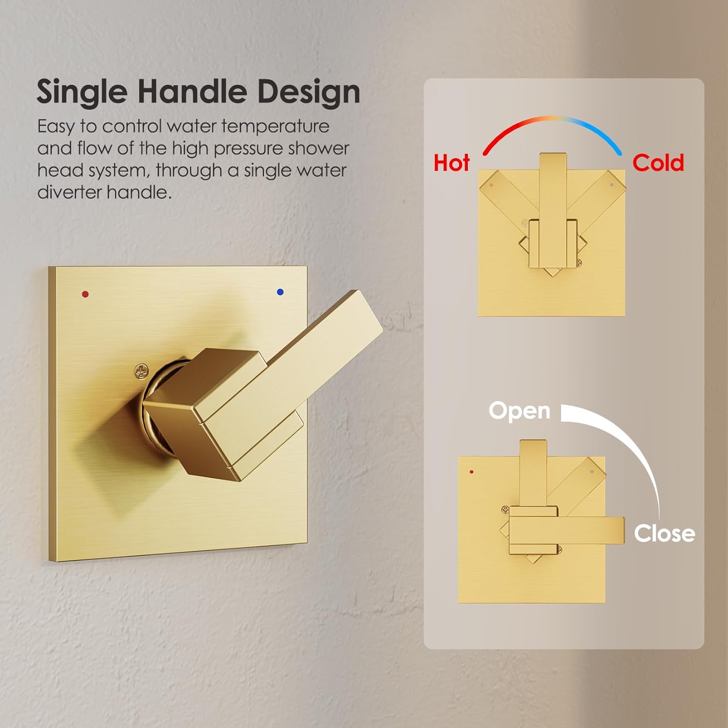 Replacement for Delta Shower Trim Kit Modern 14 Series, 6-Inch Brushed Gold Shower Faucet Set, All Metal Gold Shower Head and Handle Set(Valve and Cartridge Not Included) - Image 6