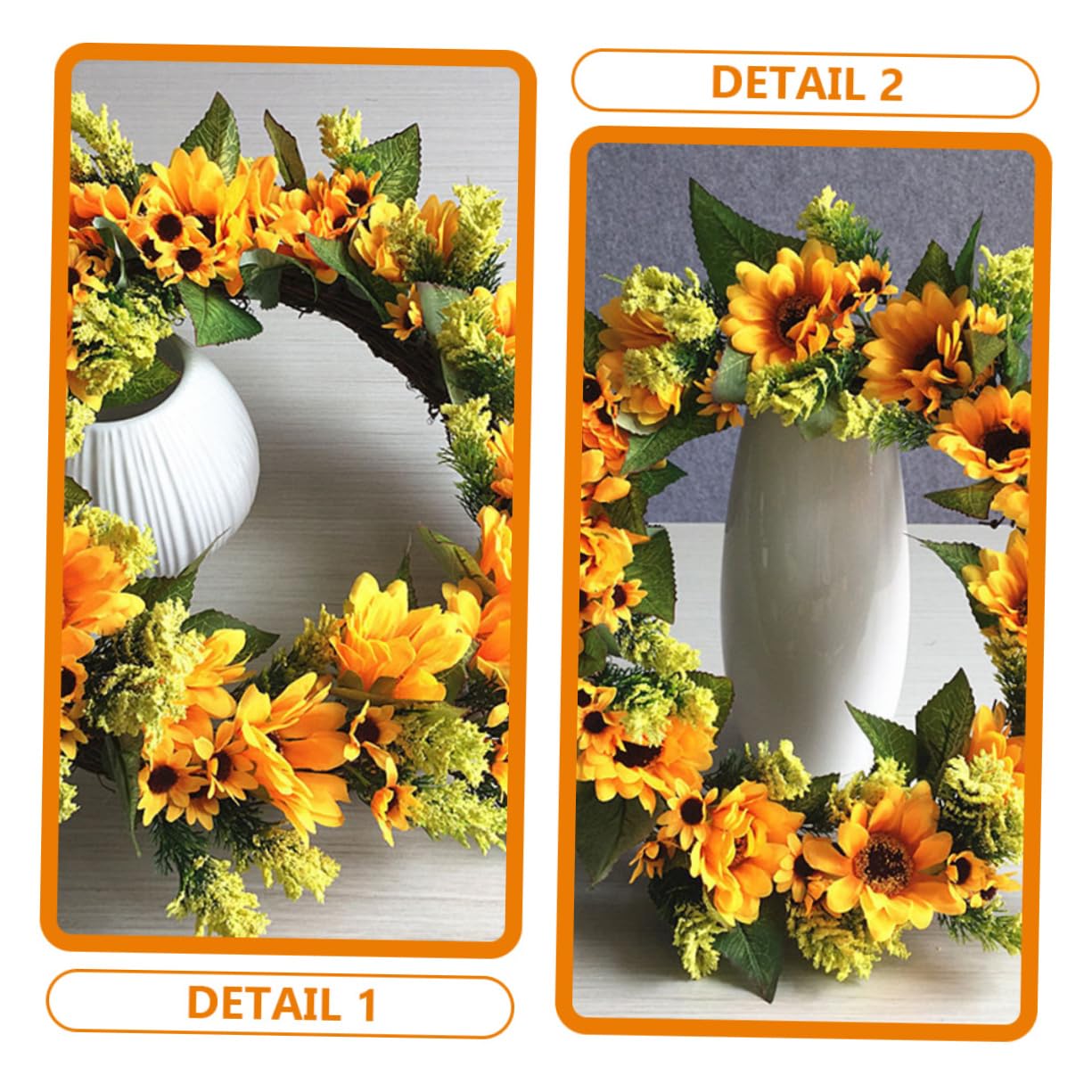 Künstlicher Sonnenblumenkranz aus Seidenstoff, Rund