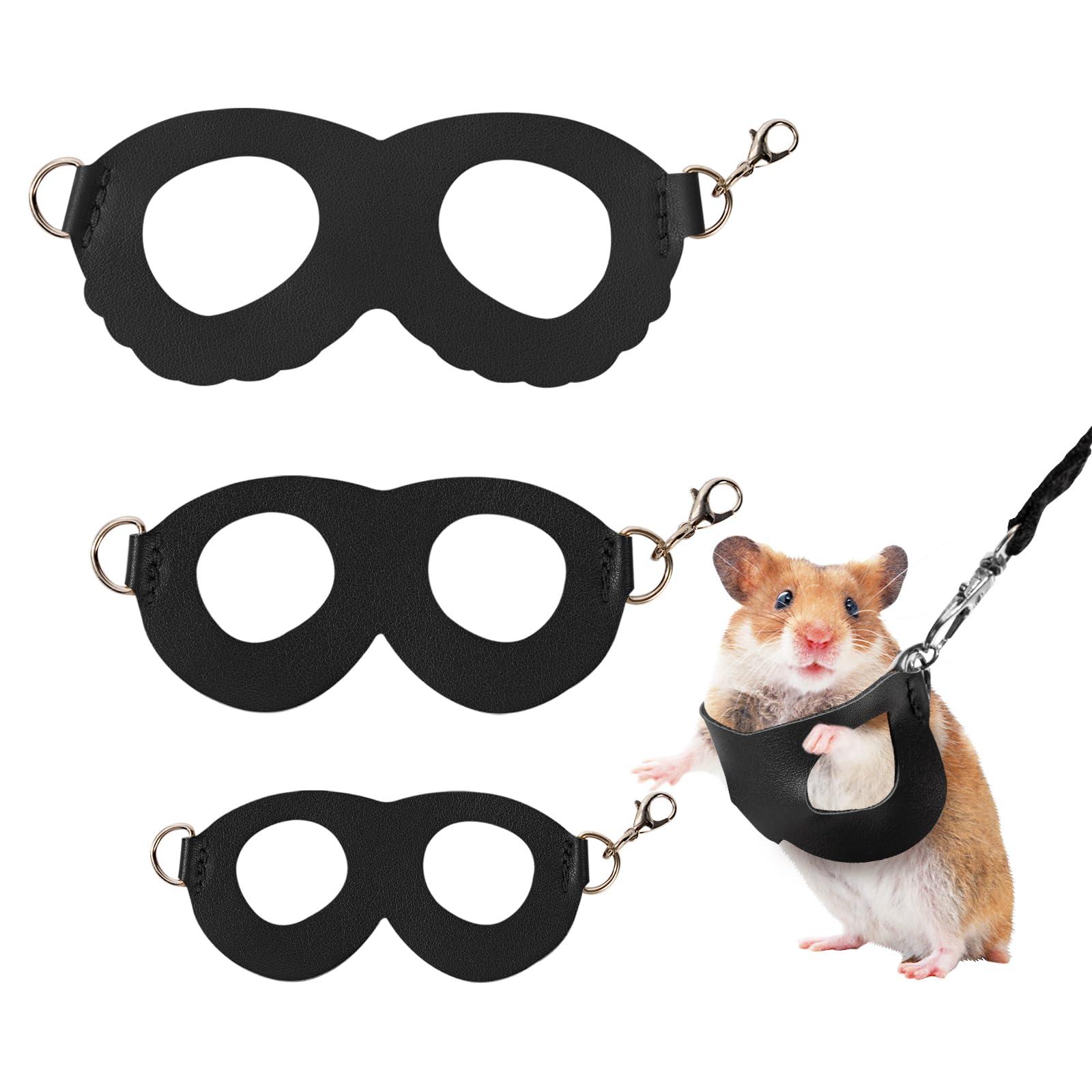 Rislobx Sugar Gilder Harness and Leash, 3 Pack Small Animal Walking Training Vest Accessories for Hamster Squirrel Rabbit Reptile (Black)