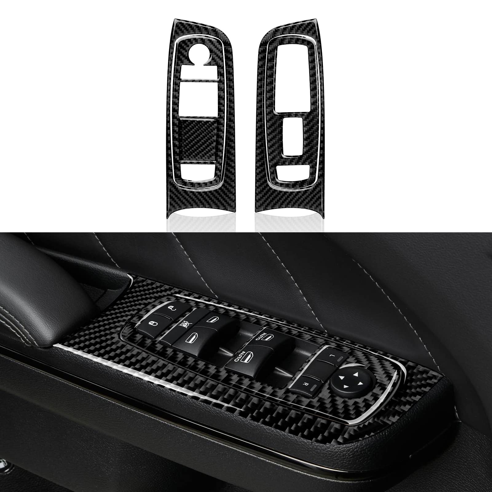 Car Front Window Lift Control Switch Decals for 2011-2023 Dodge Charger/Chrysler 300 Accessories Carbon Fiber Interior Stickers