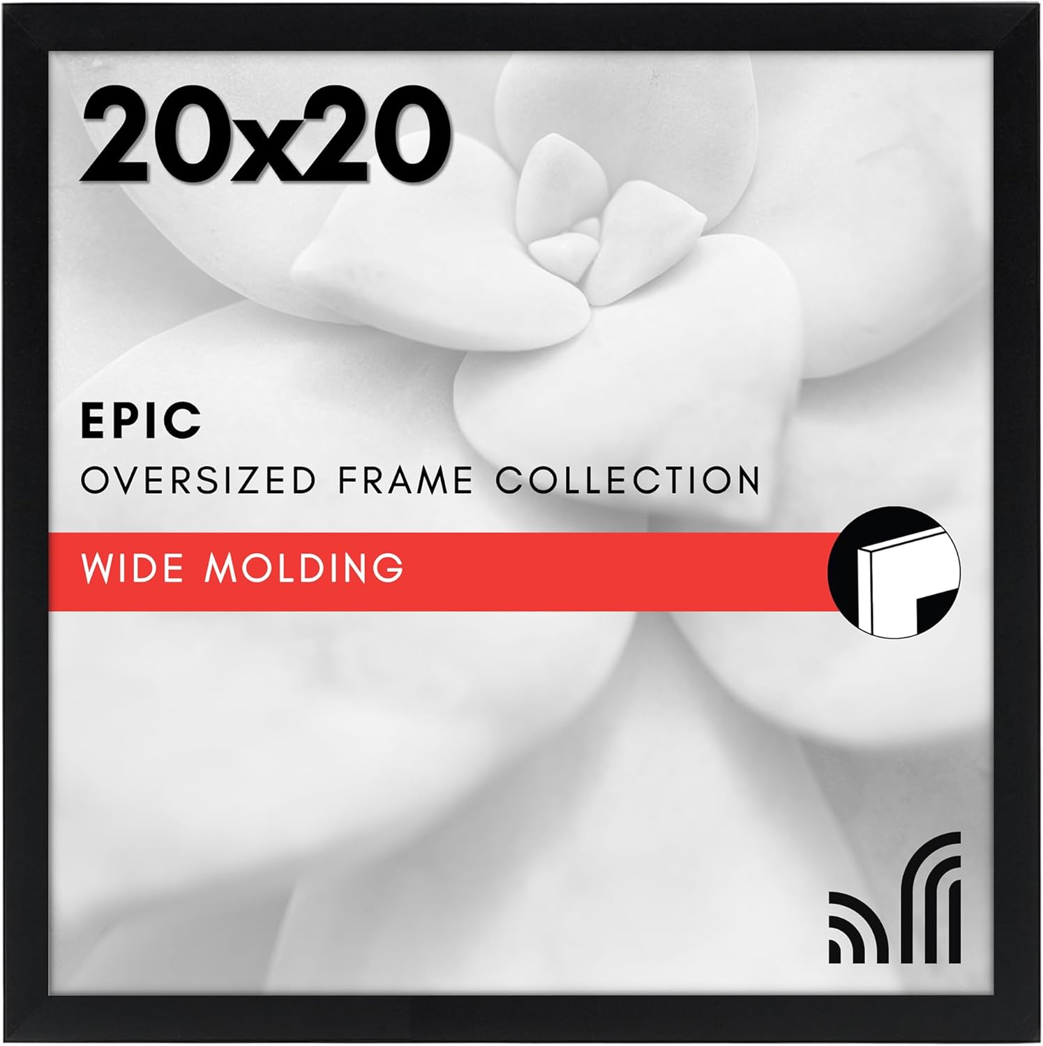 Americanflat 20x20 Picture Frame with Polished Plexiglass - Epic Collection - Square Picture Frame with Engineered Wood - Wide Photo Frames for Wall display - Black Black 20x20