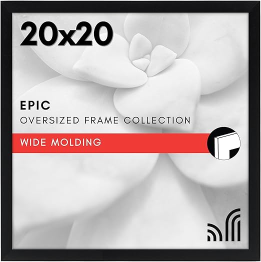 Americanflat 20x20 Picture Frame with Polished Plexiglass - Epic Collection - Square Picture Frame with Engineered Wood - Wide Photo Frames for Wall display - Black