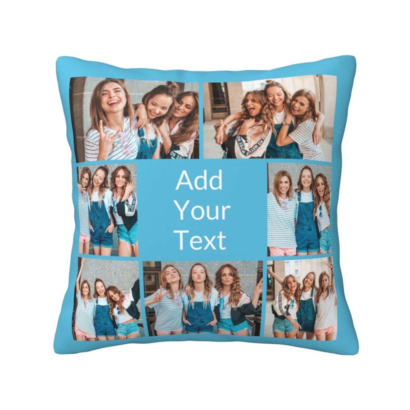 Custom Pillow Case, Personalised Pillow Case with Photo Text, Multi Photo Collage Decorative Customised Pillows Cover, Personalised Cushion Cover for Couple Pet Christmas Birthday (7 Photo-Text)