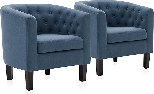 Miniatura 69 de BELLEZE Sillas decorativas amarillas para sala de estar, elegante sillón tapizado con barril copetudo, silla de club para dormitorio con patas