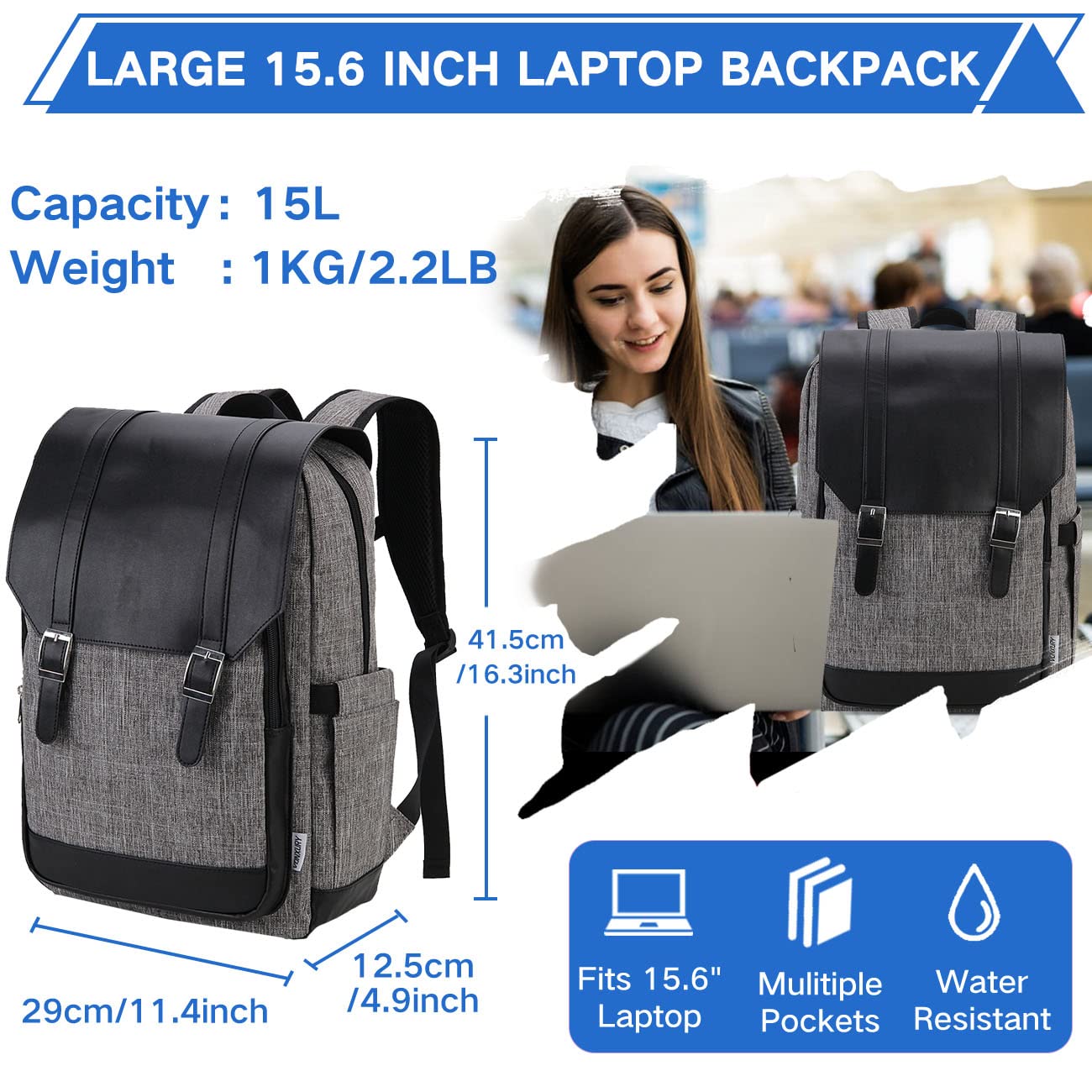 VX VONXURY Zaino Uomo Antifurto Zaino Porta PC 15.6 Pollici con fibbia magnetica Zaino Lavoro Donna per Scuola Viaggio
