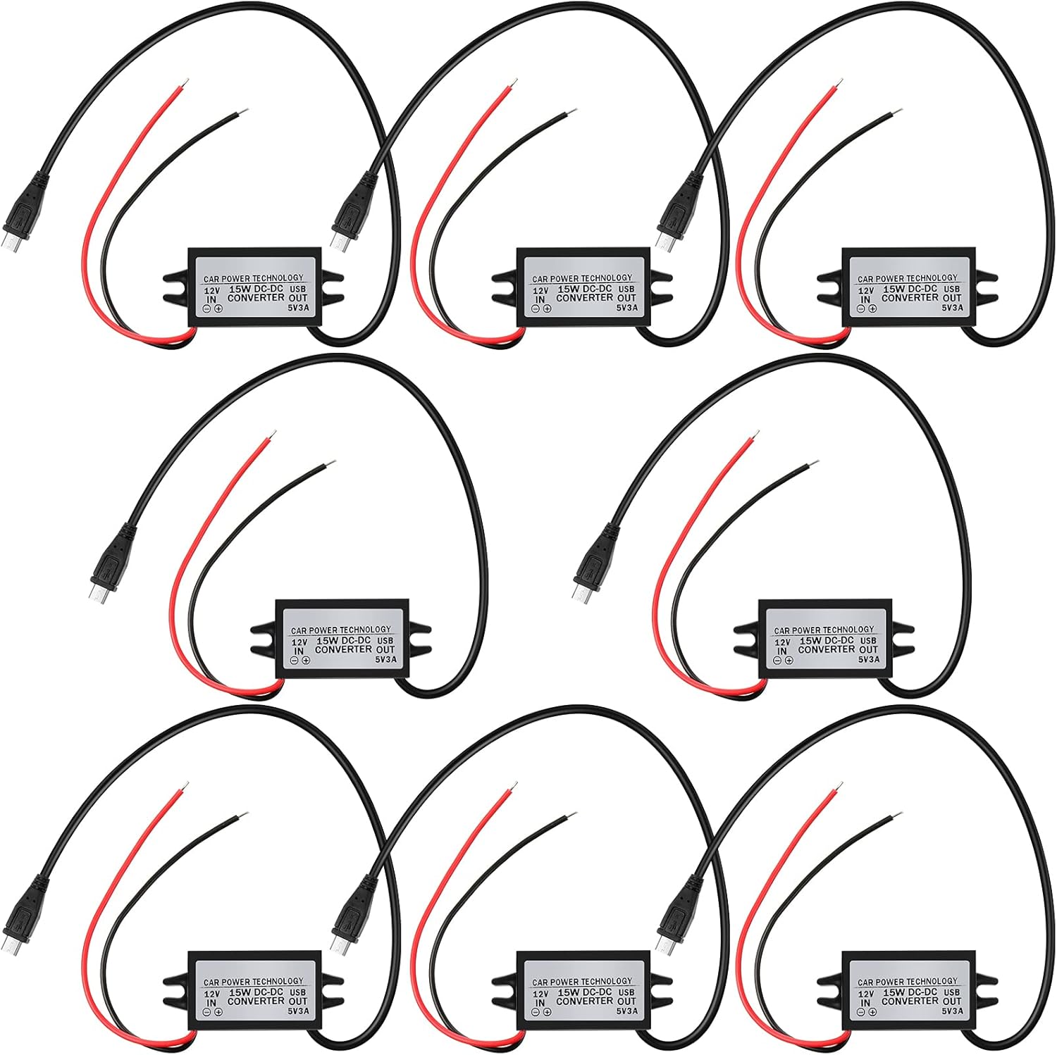 Weewooday Waterproof 12v to 5v Converter DC-DC Buck Module Micro USB Power Adapter Car Power Converter Regulator Compatible with Vehicle Car Truck Volt(8 Pieces)