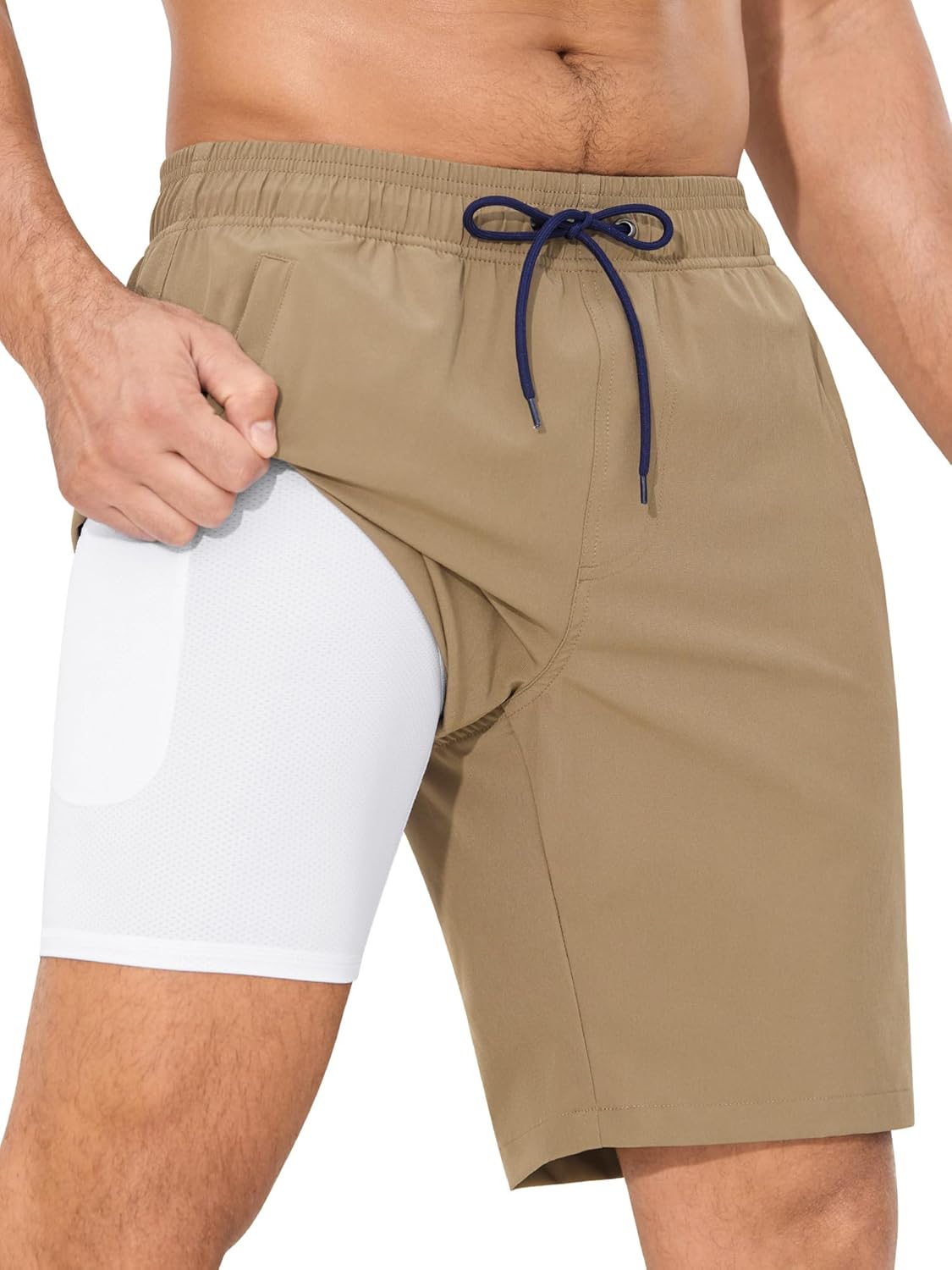 SILKWORLD Mens Swim Trunks with Compression Liner Quick Dry 9" Bathing Suit Summer Beach Swimming Shorts with Zip Pockets