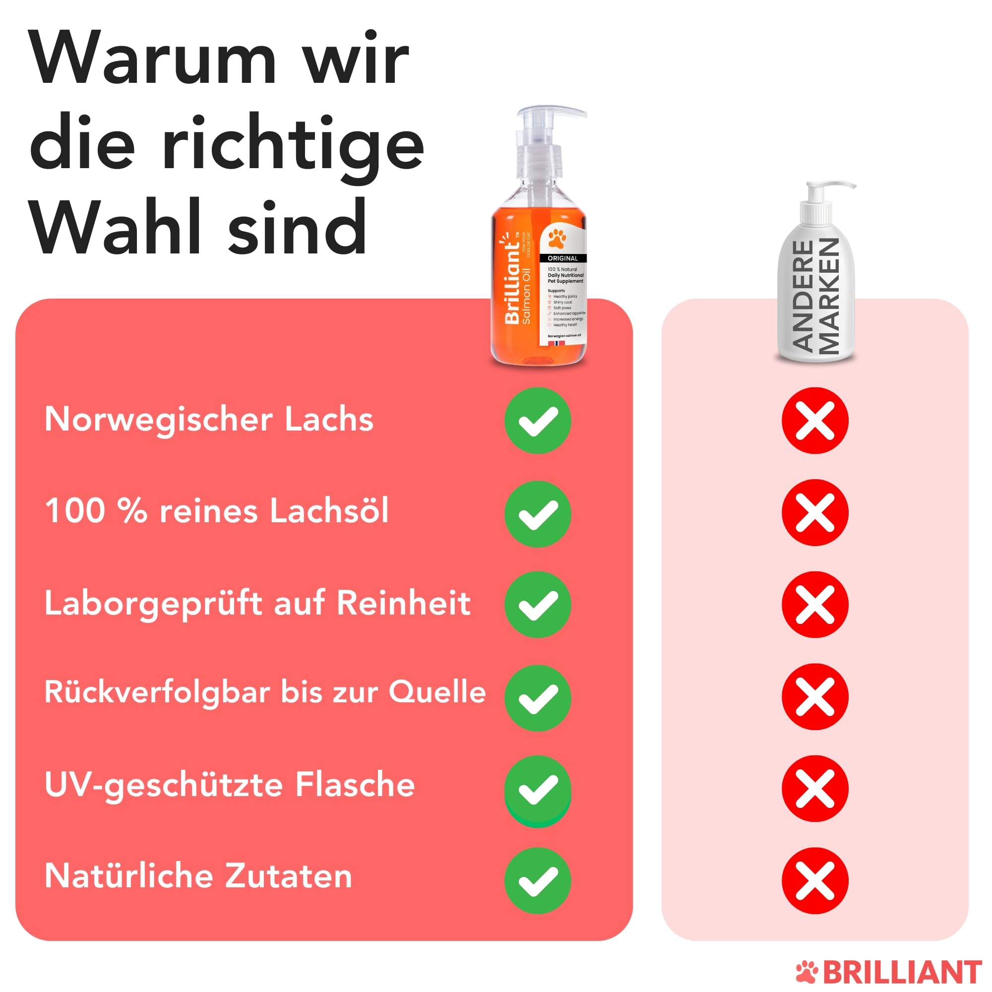 Hofseth BioCare BRILLIANT | Norwegisches Lachsöl für Katzen und Hunde Fördert glänzende Mäntel | Verbesserter Appetit | Weiche Pfoten | Energie erhöhen | Nicht GVO | 2 x 300ml