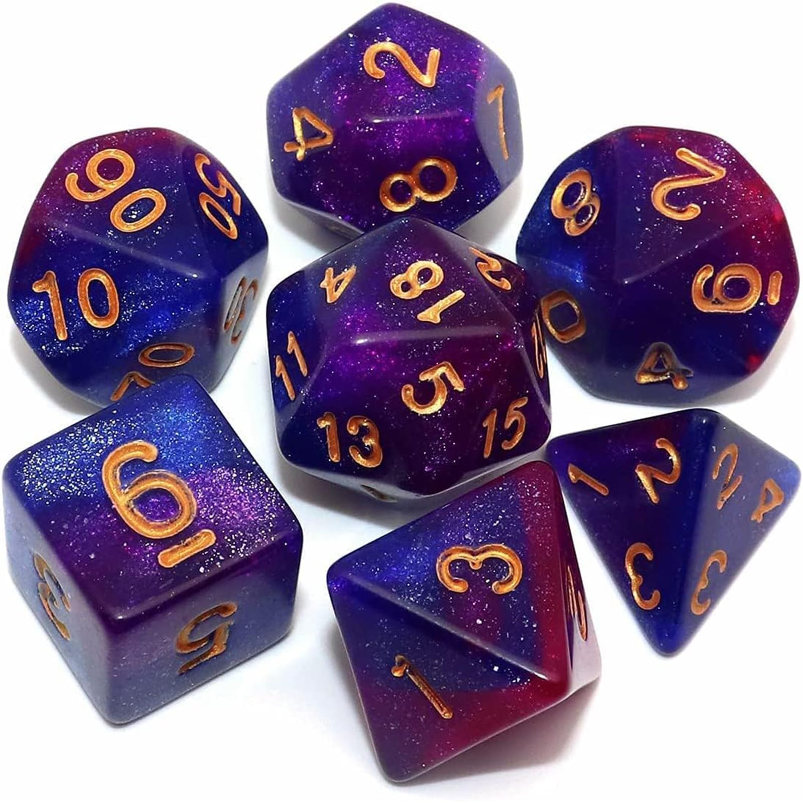 THE WHITE SHOP 7PCS DND Dice Set Red Mix White Dice for Dungeon and Dragons D&D MTG 7-Die RPG Polyhedral Dice/Red-Purple