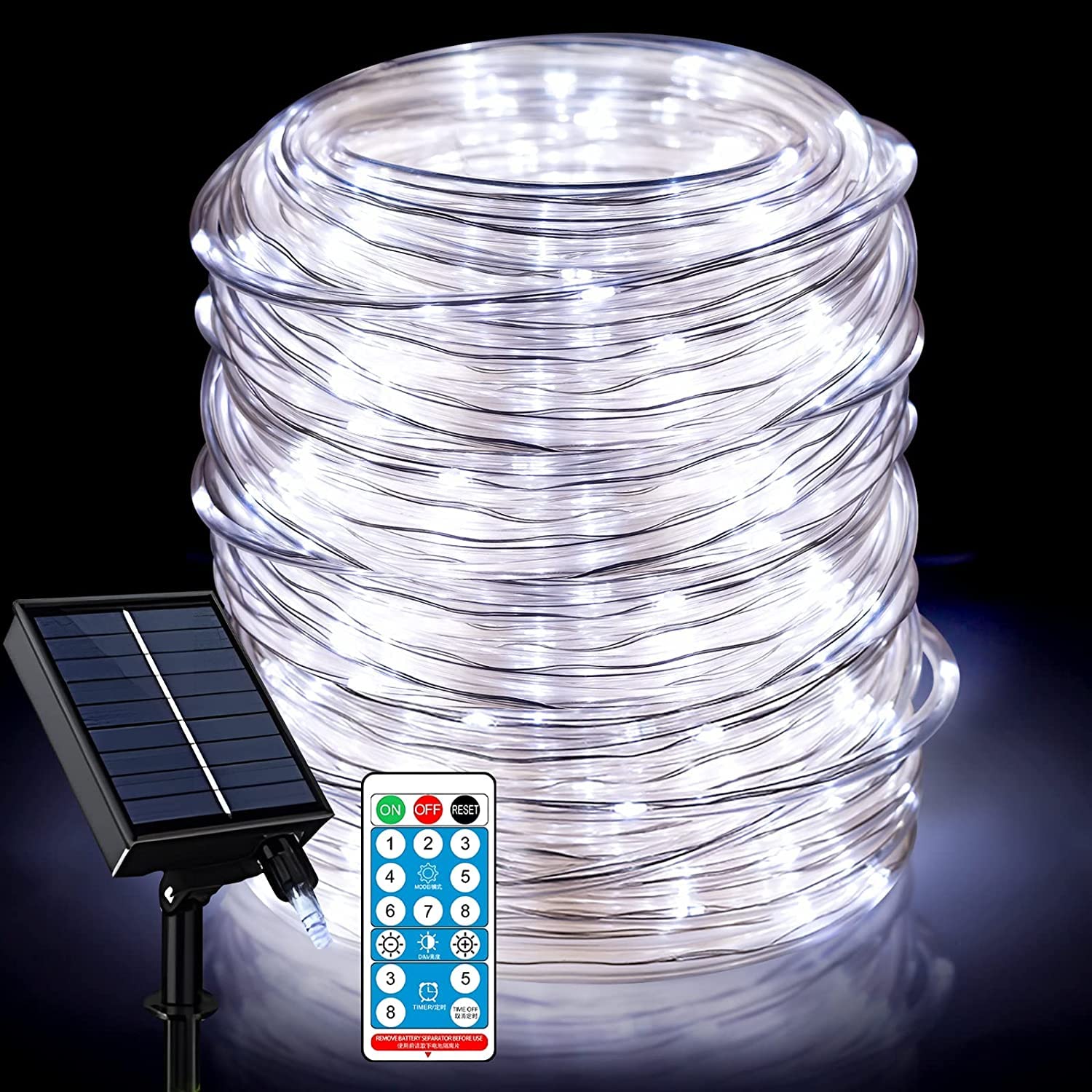 KINGCOO Outdoor 300LED Solar Rope Lights, Waterproof 32M LED Rope Tube Copper Wire Solar Pipe Fairy String Lights with Remote and Timer for Garden Tree Wedding Party Christmas Decoration (White) — image 1