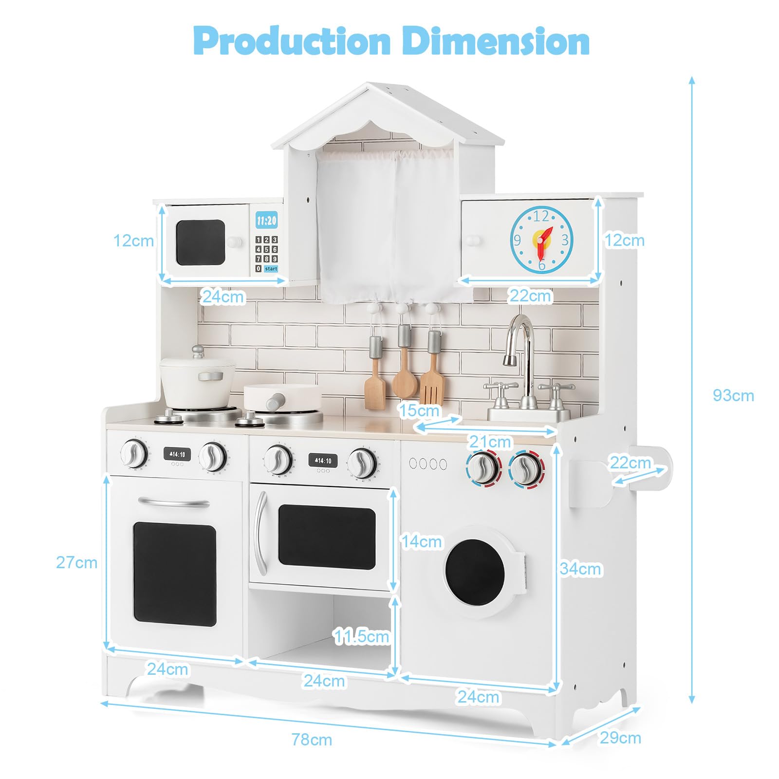 HOMASIS Cucina in Legno per Bambini con Rubinetto, Lavello e Forno - Giocattolo educativo per 3+ anni, Bianco
