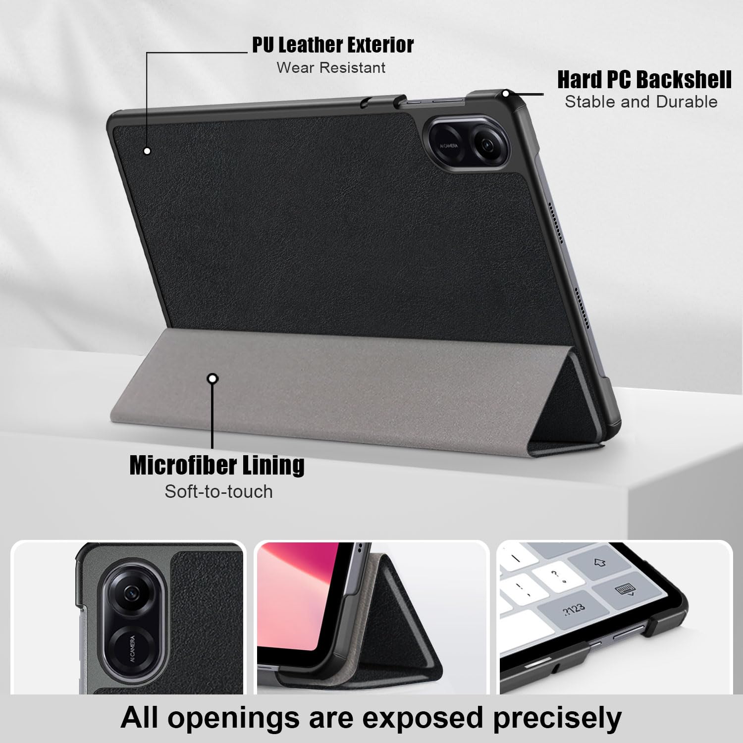DINGGUAGUA Case for Honor Pad X9 11.5 inch 2023 Slim Lightweight Protective for Honor Pad X8 Pro Tablet Three Folding Hard Back Shell Stand Cover,Black - Image 2
