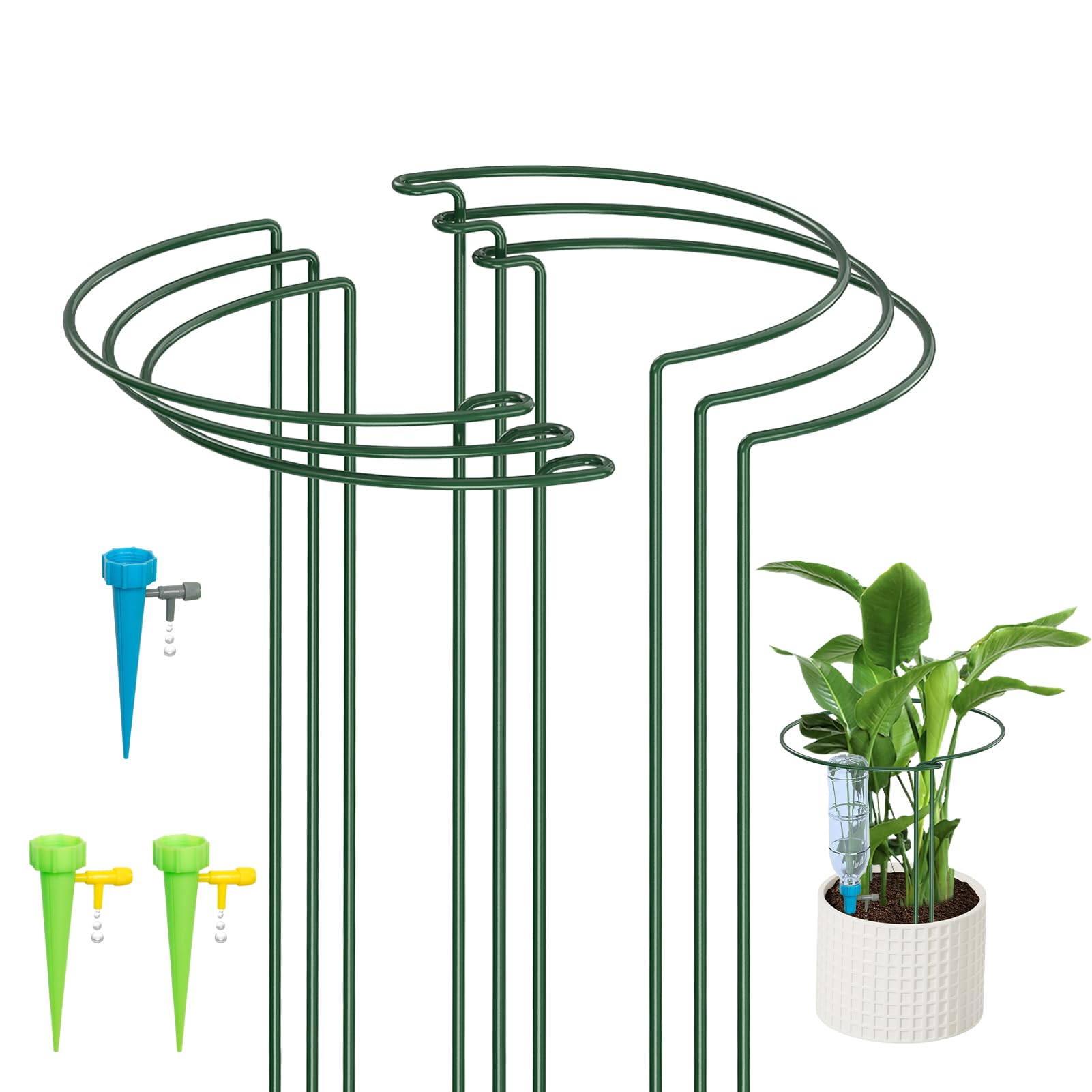 KAZITOO 6 Pack 40cm Half Round Garden Plant Support Stakes, Metal Bow Type Flower Supports Ring Cage with 3 Self Watering Spikes for Peonies, Hydrangea, Interlinking to Make Border, Rows, Circles — image 1